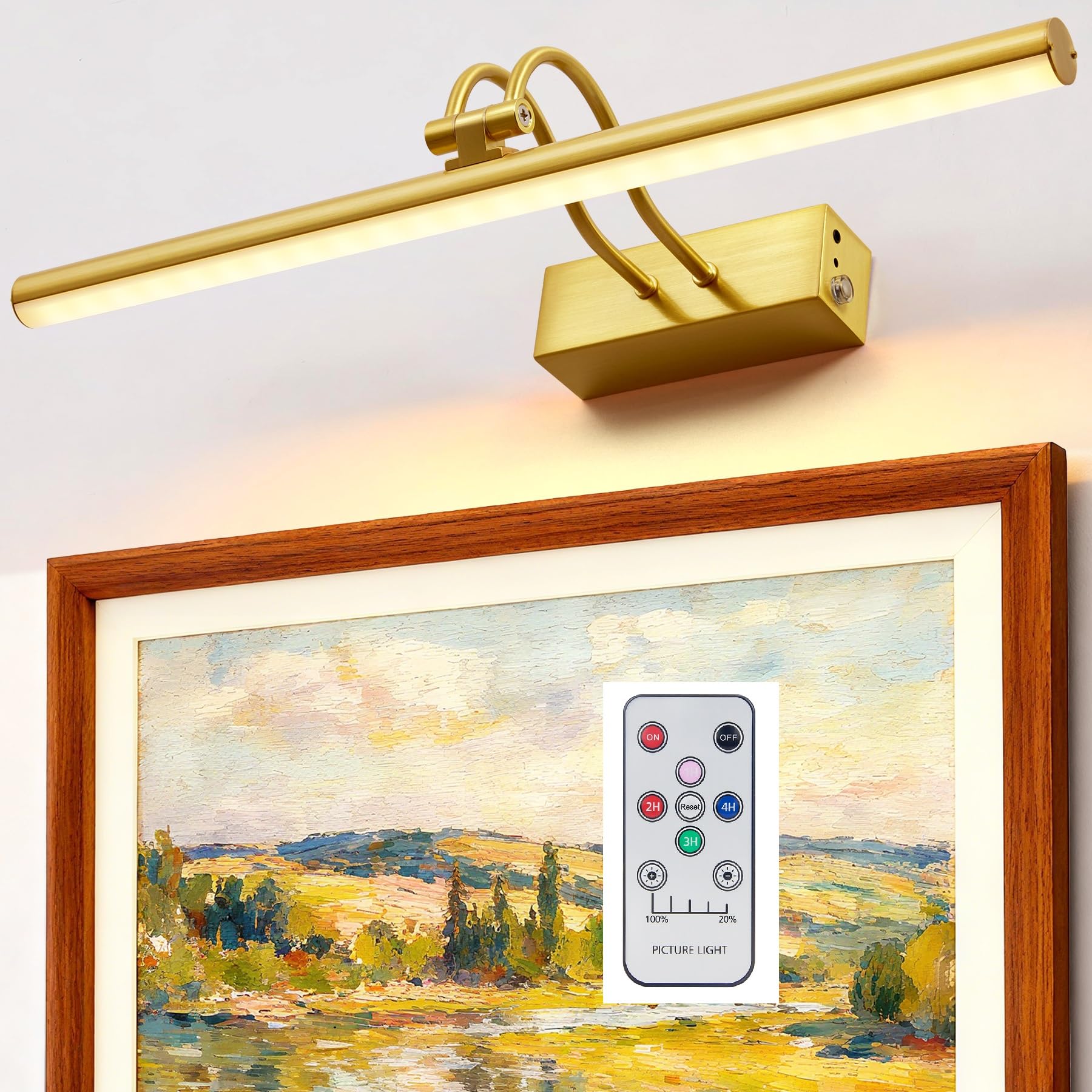 Picture Light,16" Battery Wall Sconce,Remote Art Lights for Paintings with Timer and Dimmable for Display Gallery Artwork,Frame,Portrait,Dartboard-Plated Gold