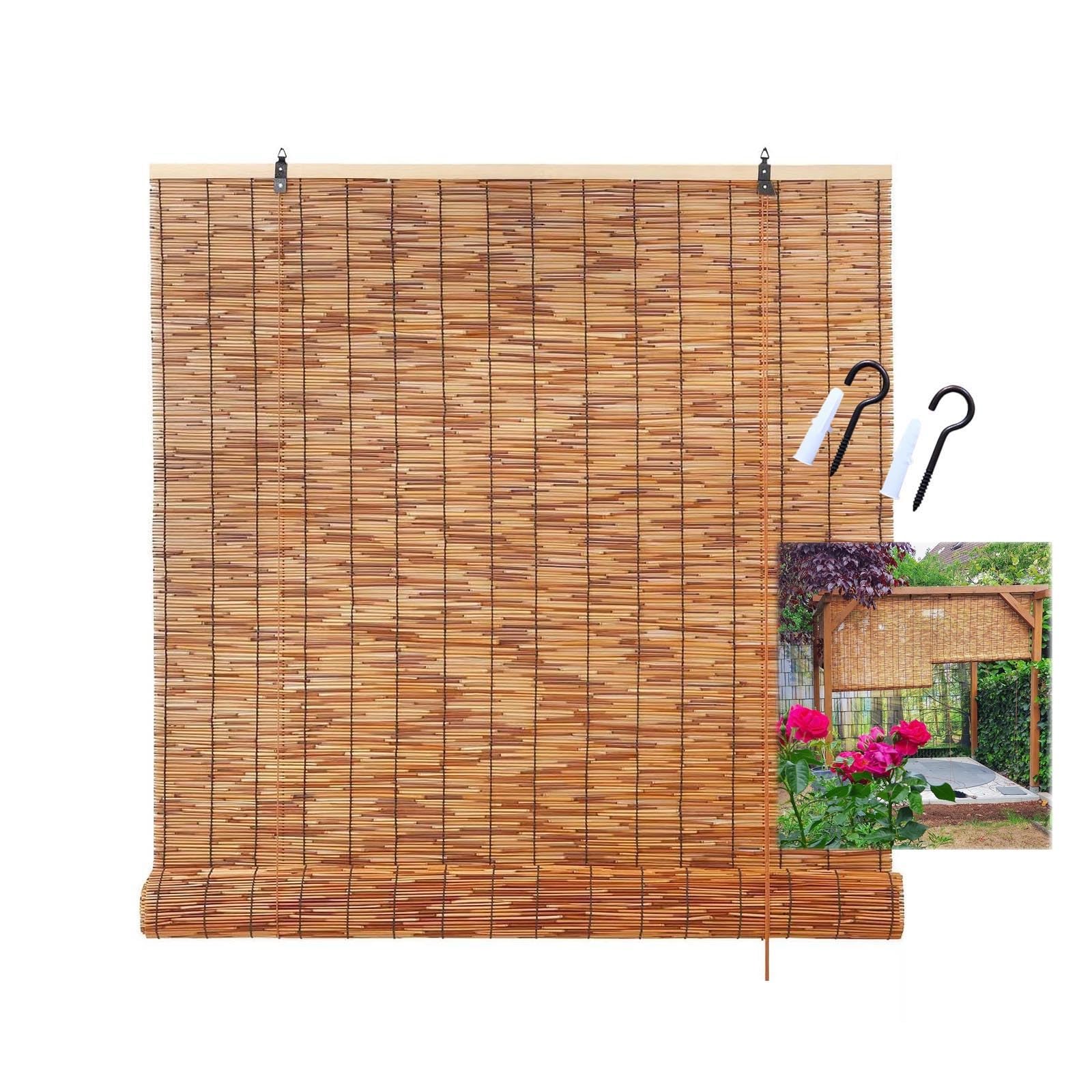 Xzomystify Natural Bamboo Curtains Outdoor Bamboo Blinds for Windows Bamboo Roll Up Blinds for Patio/Porch Light Filtering Bamboo Shades for Windows