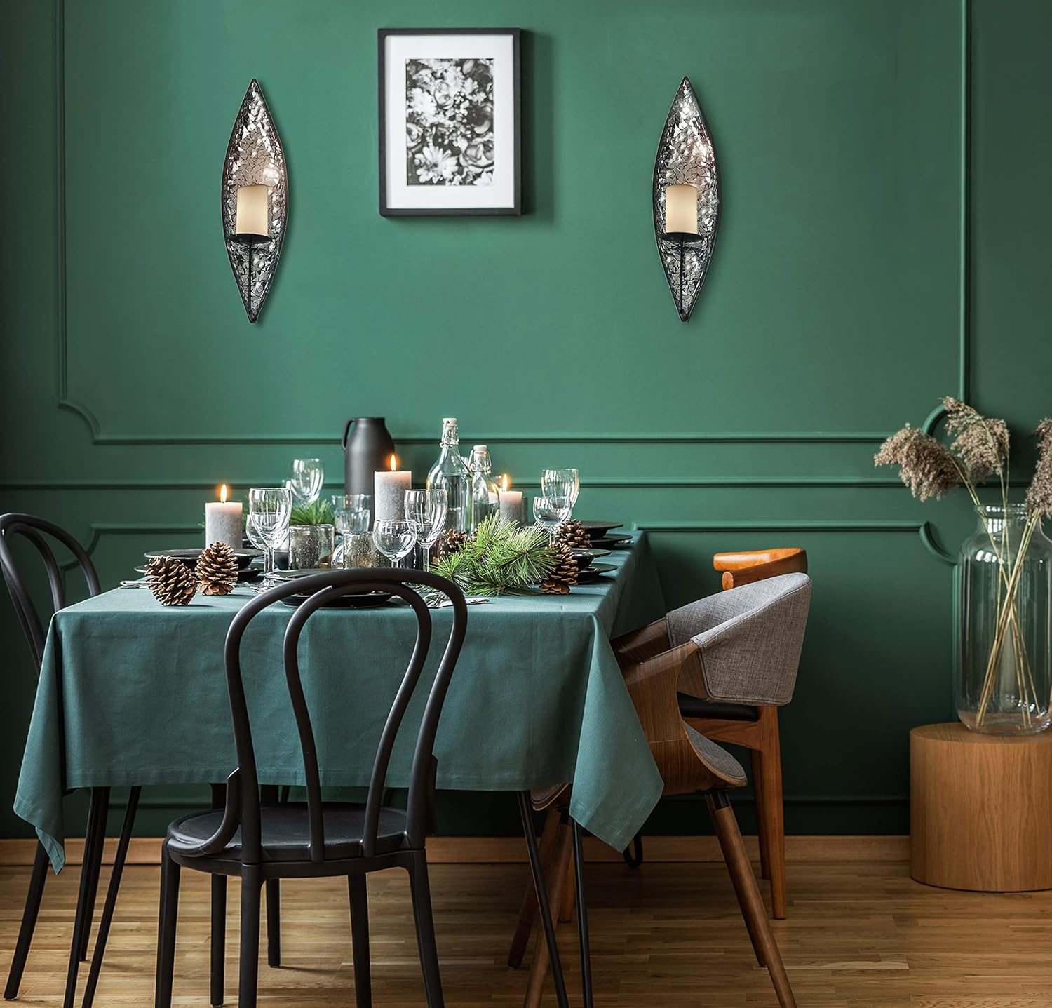 Bella Palacio” Mirrored Glass Mosaic & Metal Wall Mounted Decorative Candle Holder Wall Sconce, Set of 2 Large Size 18 in. Light Weight Wall Décor