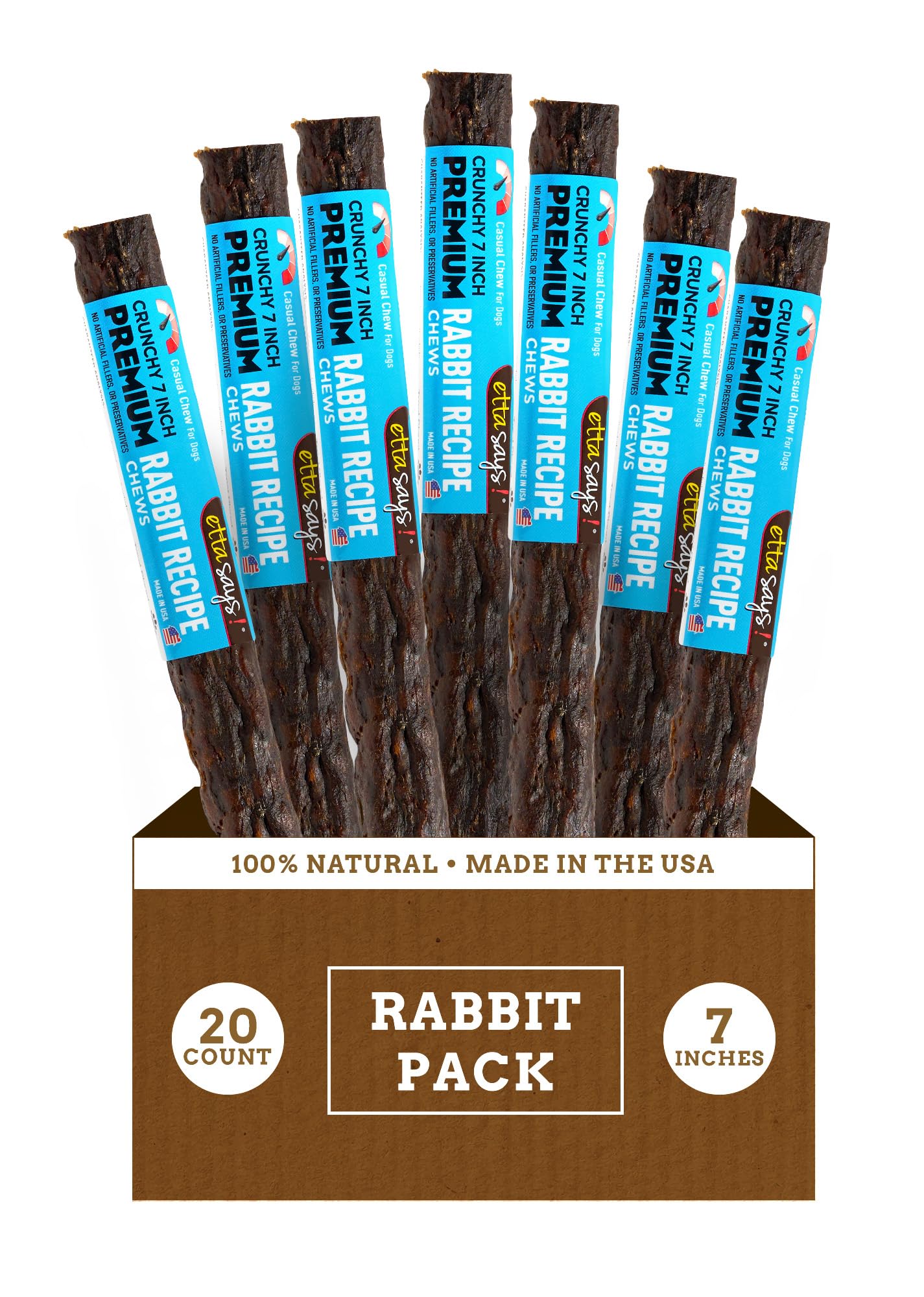 etta says! Premium Crunchy 7" Rabbit Dog Chews - Grain-Free Dog Treats, Good for Teeth, Easy to Digest - Made in The USA (20 Count Pack of 1)