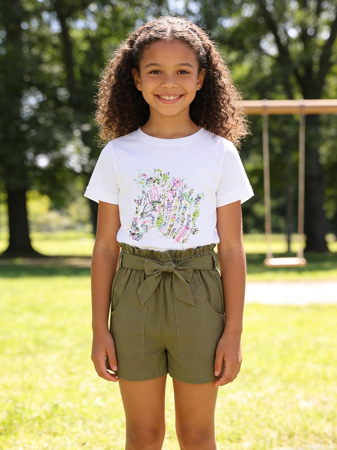 KIDLAGA Toddler Kid Girl Outfits Clothes Floral Short Sleeve T-Shirt Top + Waist Pocketed Summer Short Sets 4-7T Girl Clothes