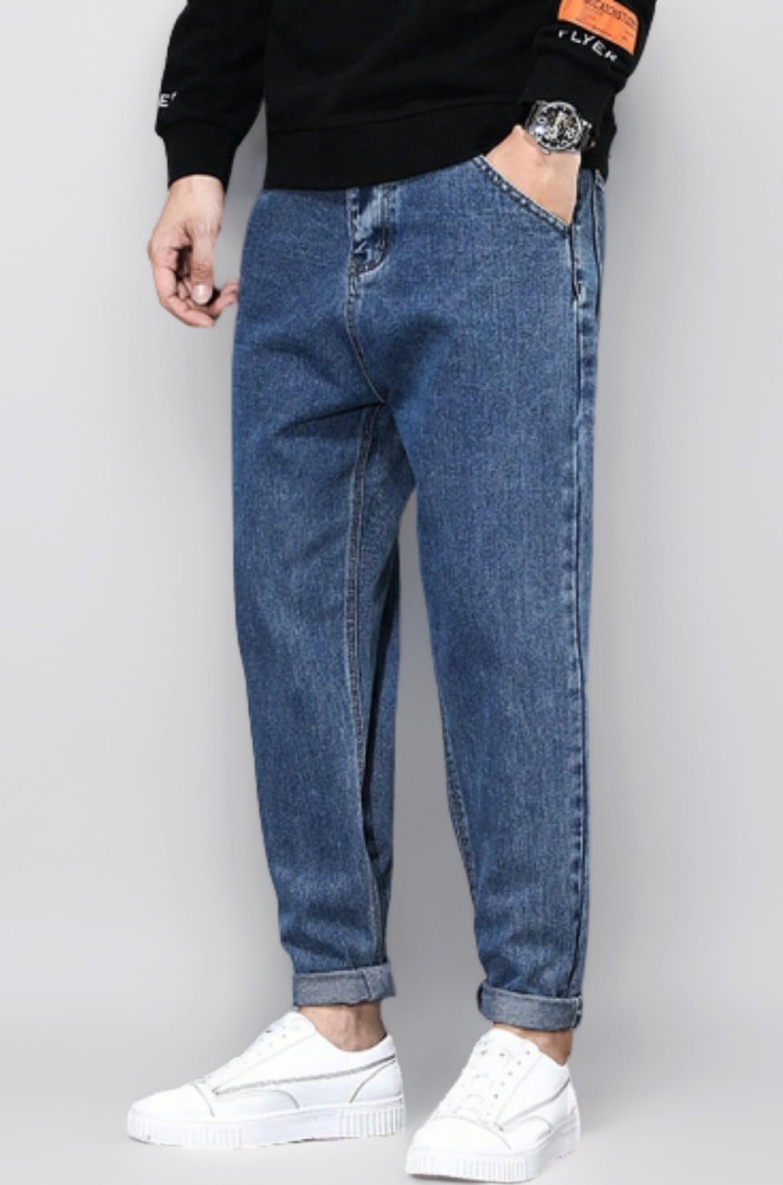 Billford Men Relaxed Waist Standard Length Cotton Men's Tapered Fit Carrot Jeans