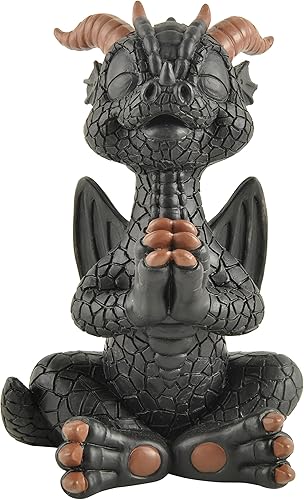 JFSM INC. Dragón feliz negro orando meditación Zen Yoga Figurita Fantasía Decoración Coleccionable