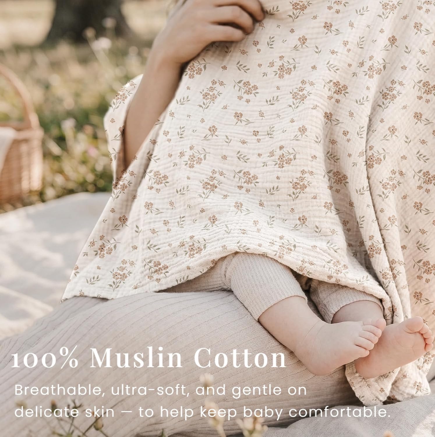 Konssy Muslin Nursing Cover for Breastfeeding, 360° Full Privacy Breathable 100% Cotton Breastfeeding Cover, Multi-use Carseat Canopy