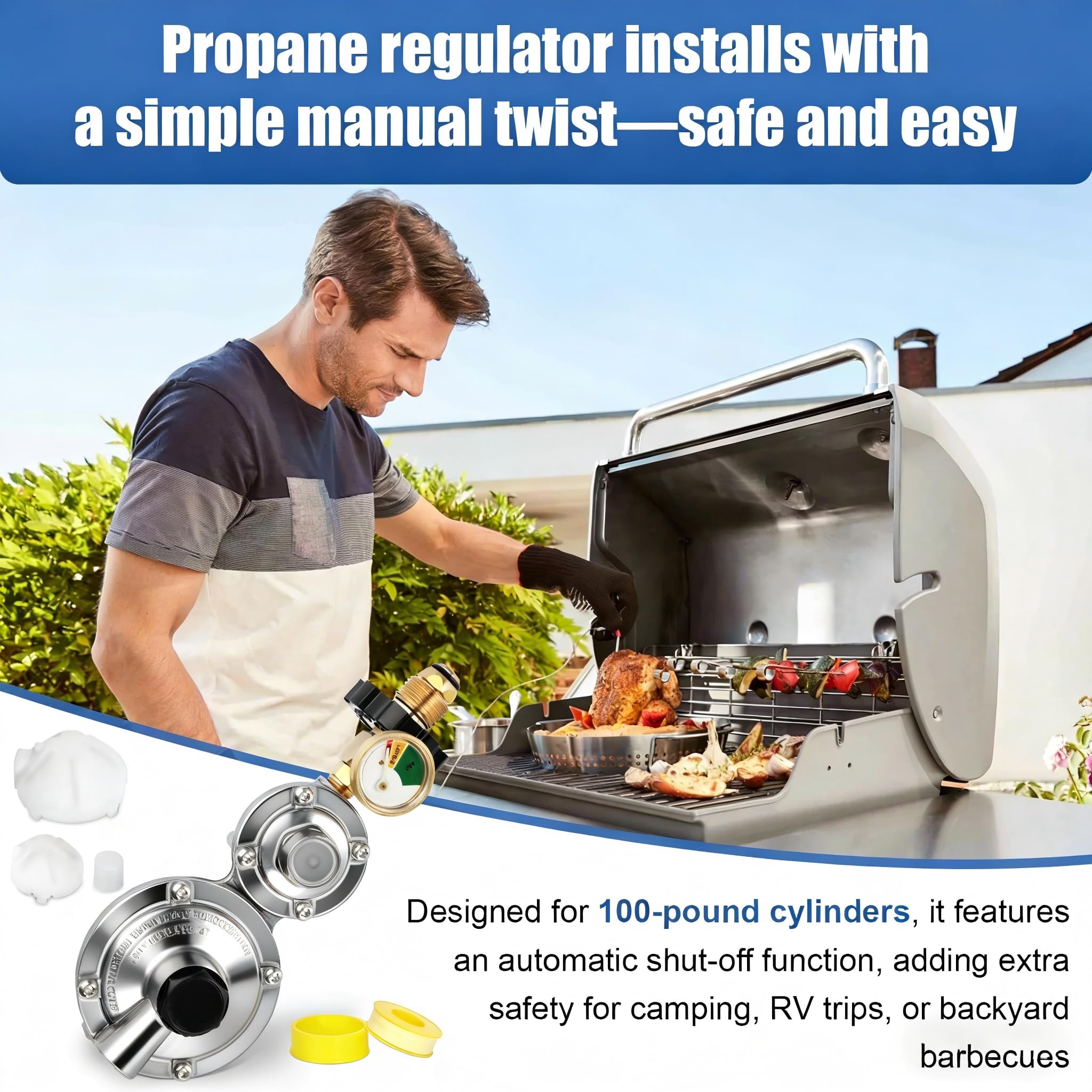 Feikeer Pionowy 2-stopniowy regulator propanu z POL i miernikiem, dwustopniowy regulator propanu, standardowe złącze NPT, dwustopniowy regulator do zbiornika 9-45 kg, grill gazowy, kampera, grzejnik