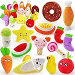 LEGEND SANDY 14 Pack Jouets pour chiens en peluche farcie Mignon Fruits Snacks et légumes Jouets de chiens pour chiots Petits chiens