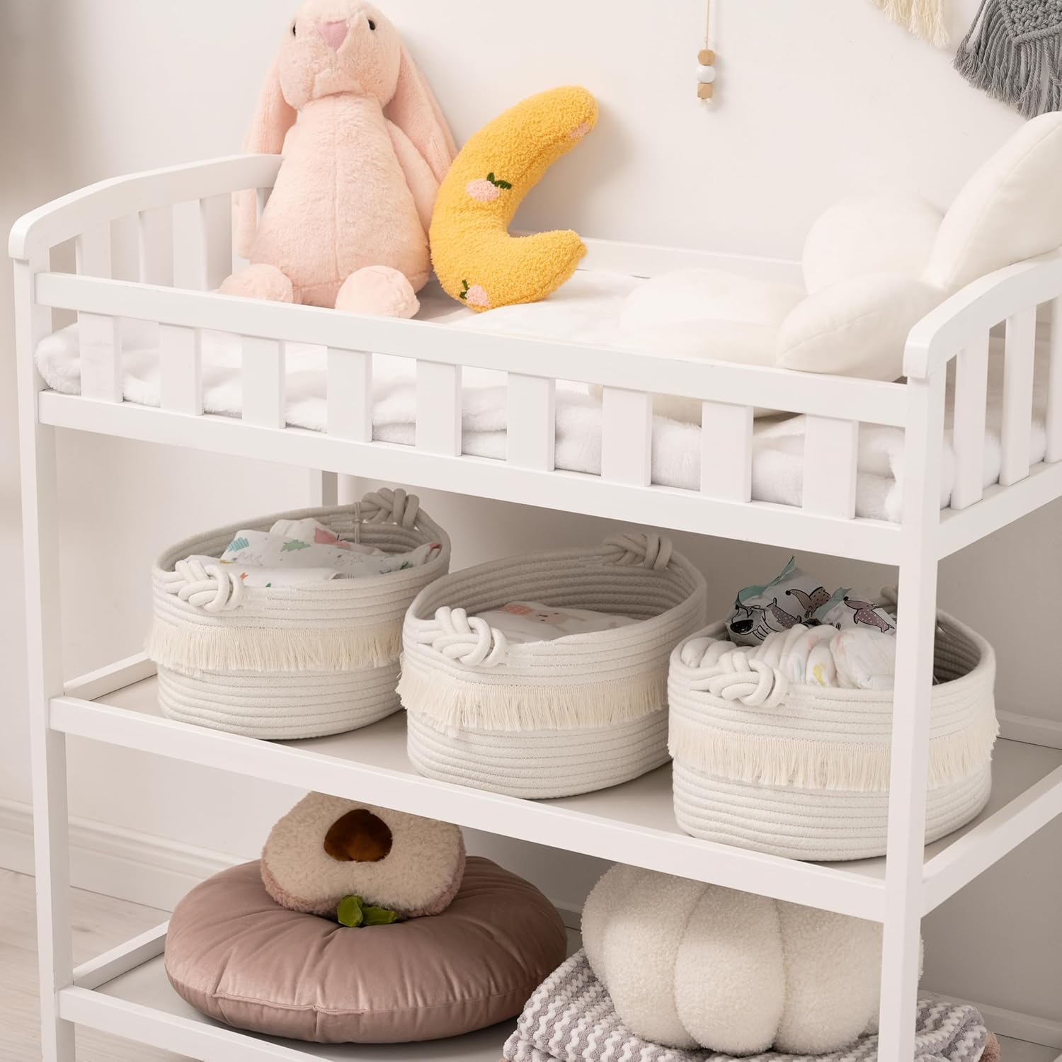 GRANNY SAYS Storage Baskets, Woven Baskets for Storage, Rope Baskets for Organizing, Decorative Woven Baskets, Small Storage Bins, Toy Storage Bins, White, 3- Pack