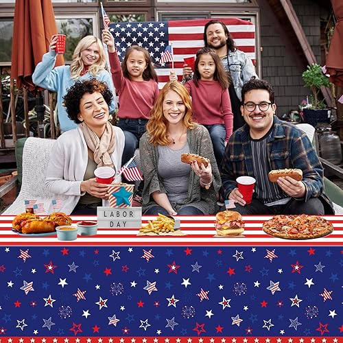 Miniatura 7 de Paquete de 4 manteles patrióticos del 4 de julio, decoraciones patrióticas para fiestas con bandera estadounidense, suministros para fiestas