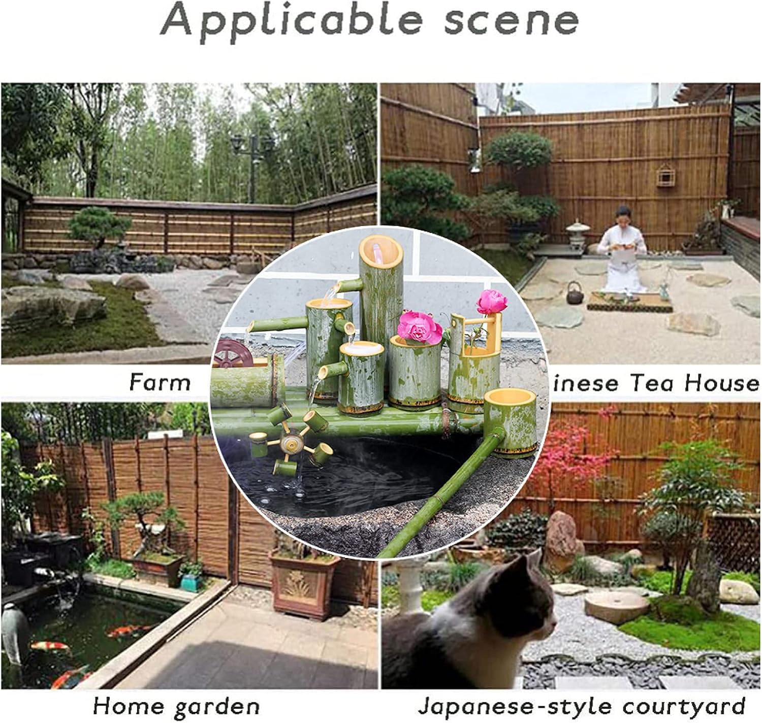 Water Features for The Garden Bird Bath Bamboo Fountain Bamboo Pipe Filtration and Pumping, Snic Water Circulation System Water Feature Pump,1(40cm/15.7in)