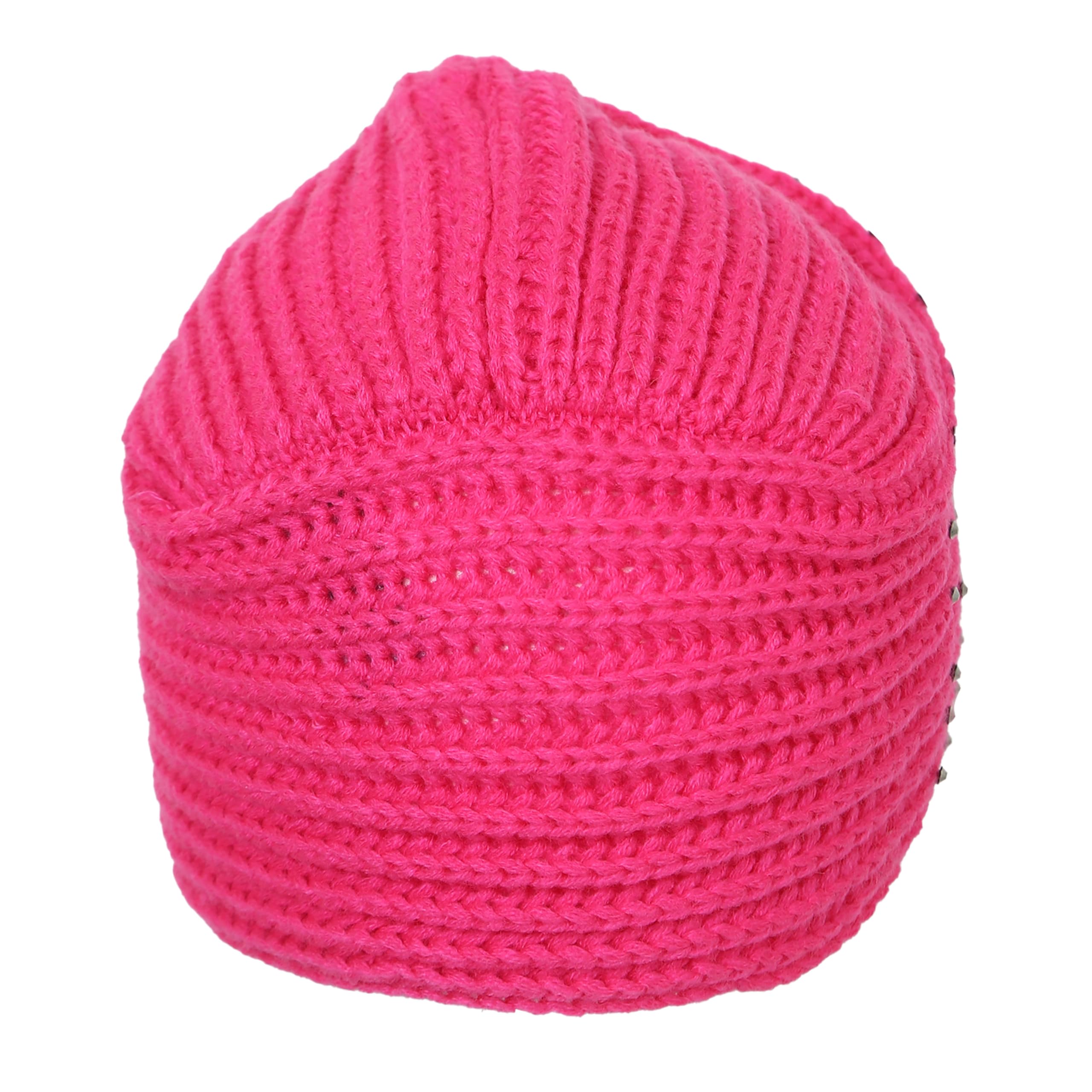 FabSeasons Acrylic Woolen Casual & Ethnic Skull Cap with Studs for Girls of Age 5-14 Years, fits Like a Turban Pink 2