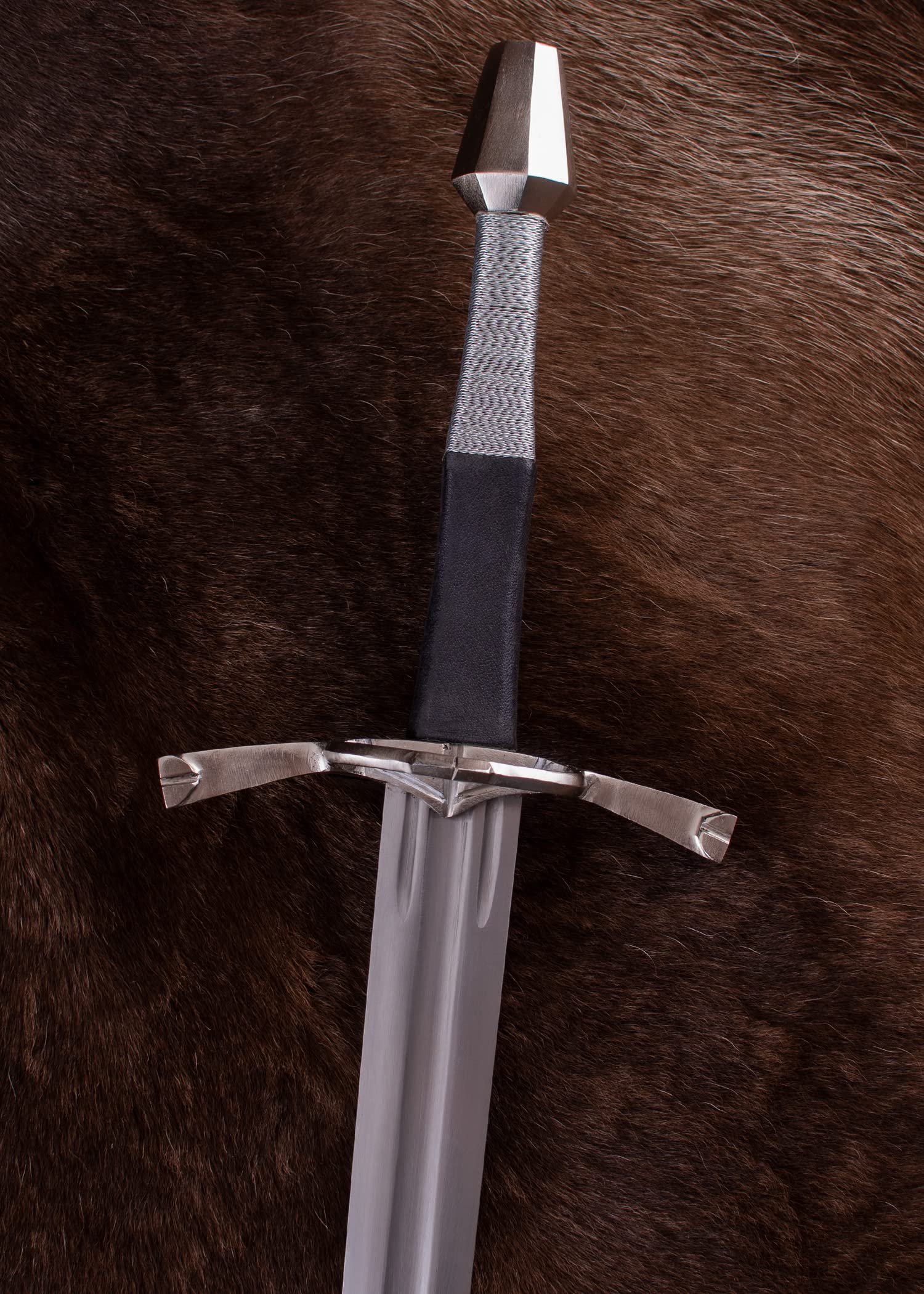 Battle-Merchant Langschwert mit Parierring, inklusive Scheide | EN45 Federstahl, Schwert Replik ca. 15. Jh., Mittelalter, Zweihänder, Sammlerstück & Dekoration, ab 18