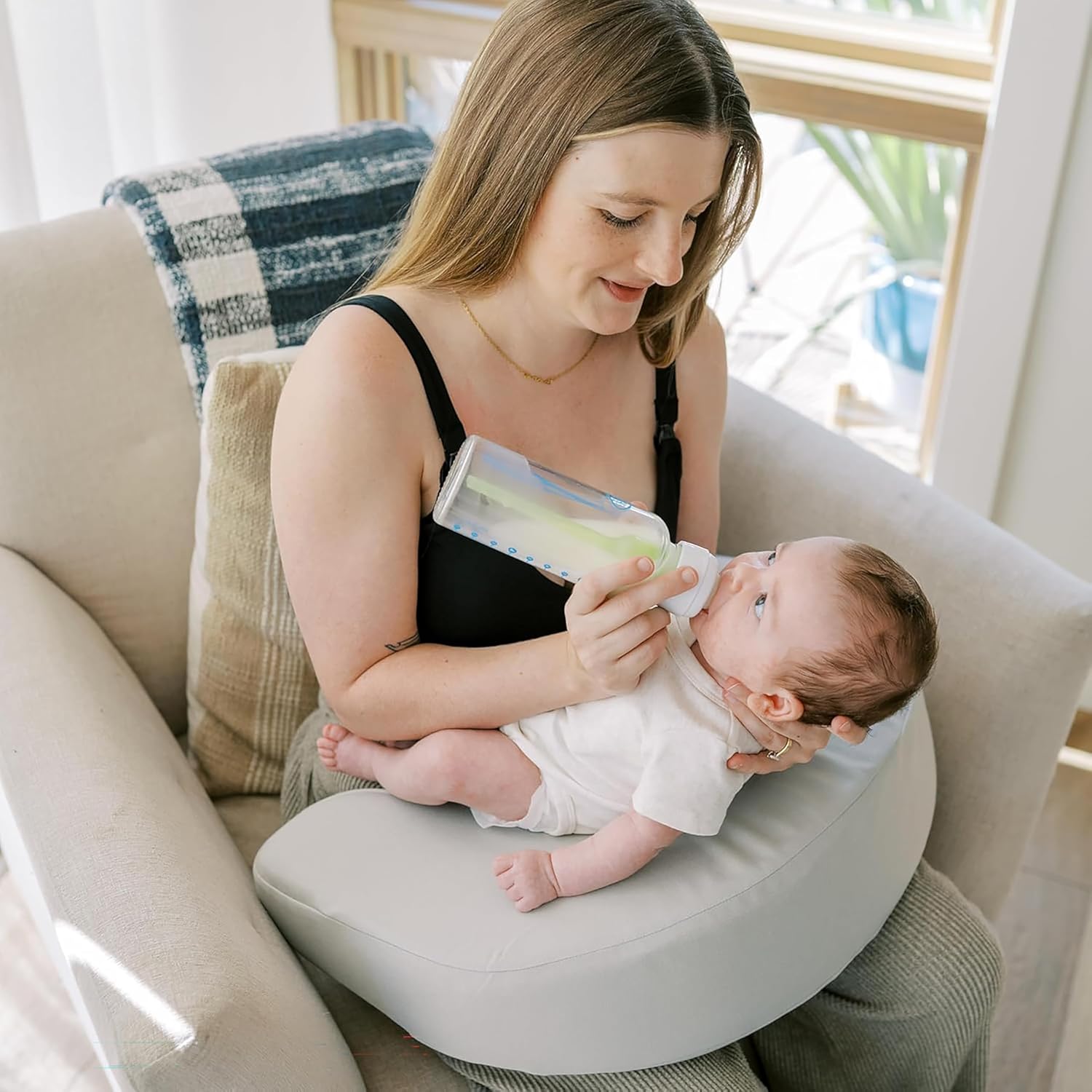 Dr. Brown's Feeding Support Pillow with Cover, Light Gray & Manual Breast Pump & Breast Milk Storage Bags, (100 ct) 6 oz Bags, BPA free
