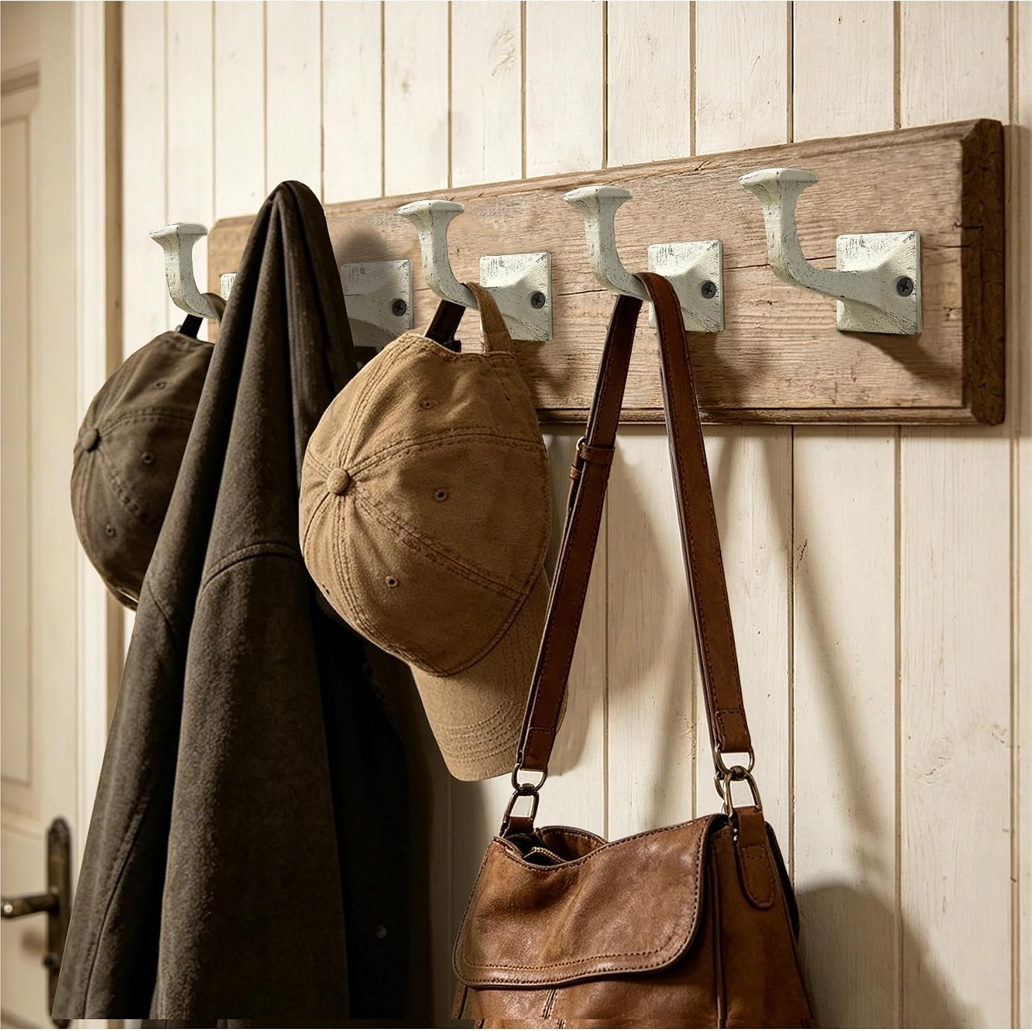 3 Pack Coat Hooks Wall Mounted, Cast Iron Wall Hooks for Hanging Heavy Duty | White load-bearing towel shower robe hanging hooks for bathrooms, rustic railroad spike hat coat hooks for bedroom entryway