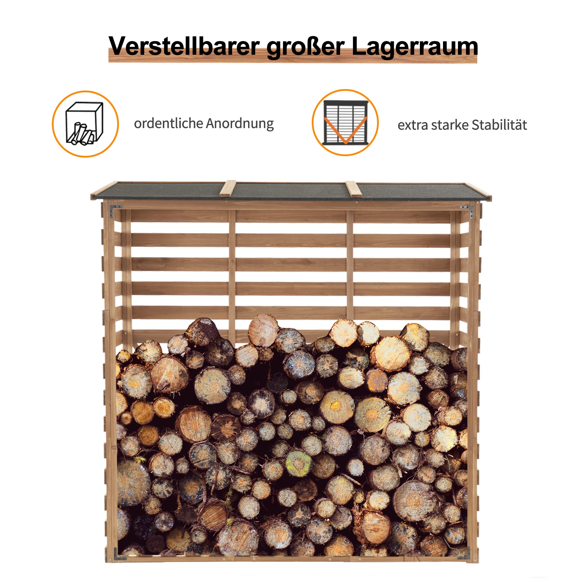 M MCombo Scaffale in legno per esterni, per legna da ardere con parete posteriore, in legno con copertura impermeabile, 90 × 185 × 186 cm, 1202 (colore naturale)