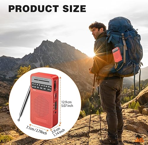 Miniatura 6 de Radio portátil AM FM con recepción de largo alcance, radio transistor Goodes con altavoz, conector para auriculares, funciona con pilas 2AA para uso