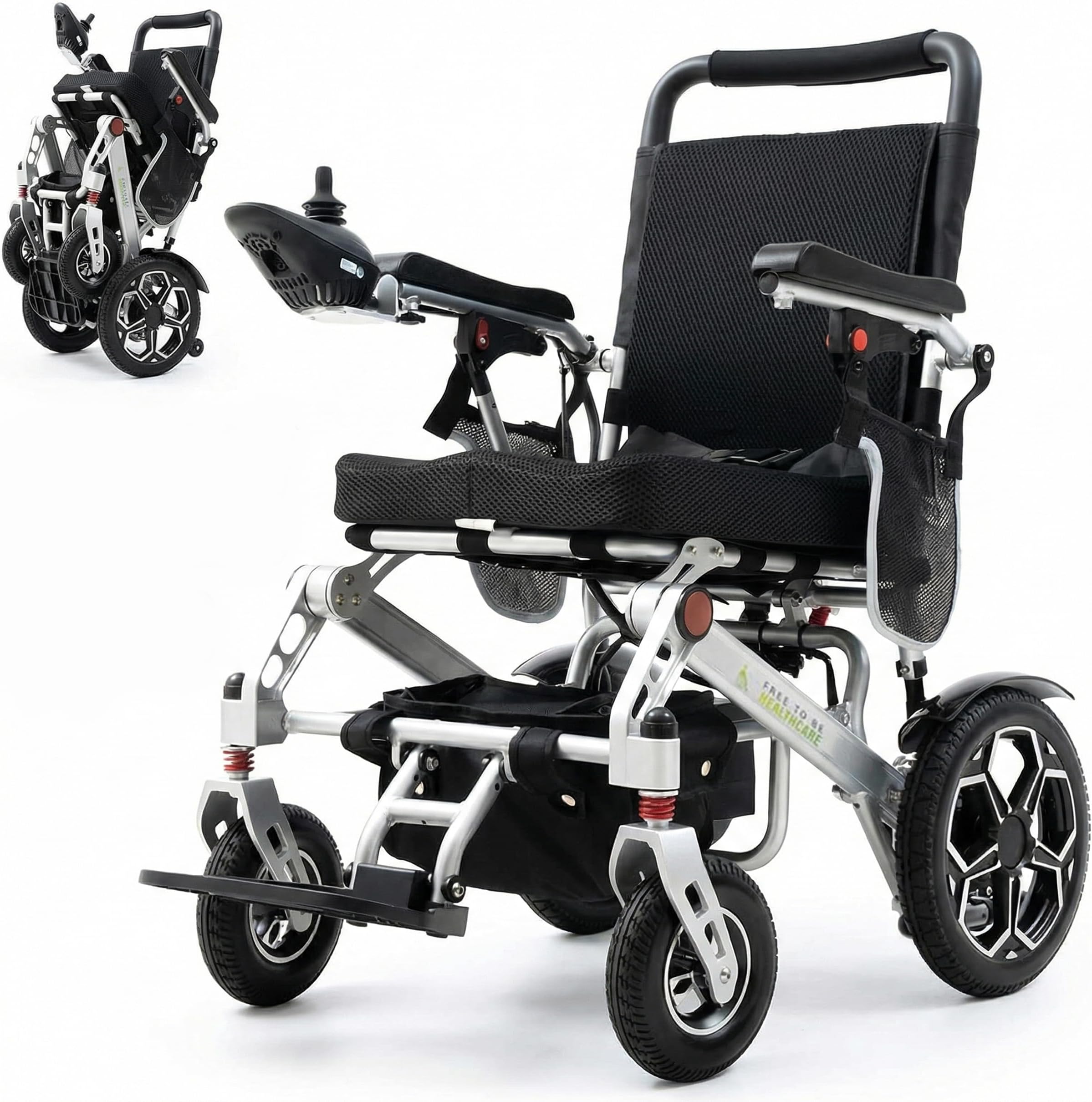 Ultra Lightweight Electric Wheelchair Folding Compact Aluminium Powerchair 20kg Travel Transit Supplied by Free To Be Mobility Equipment Silver UK Seller