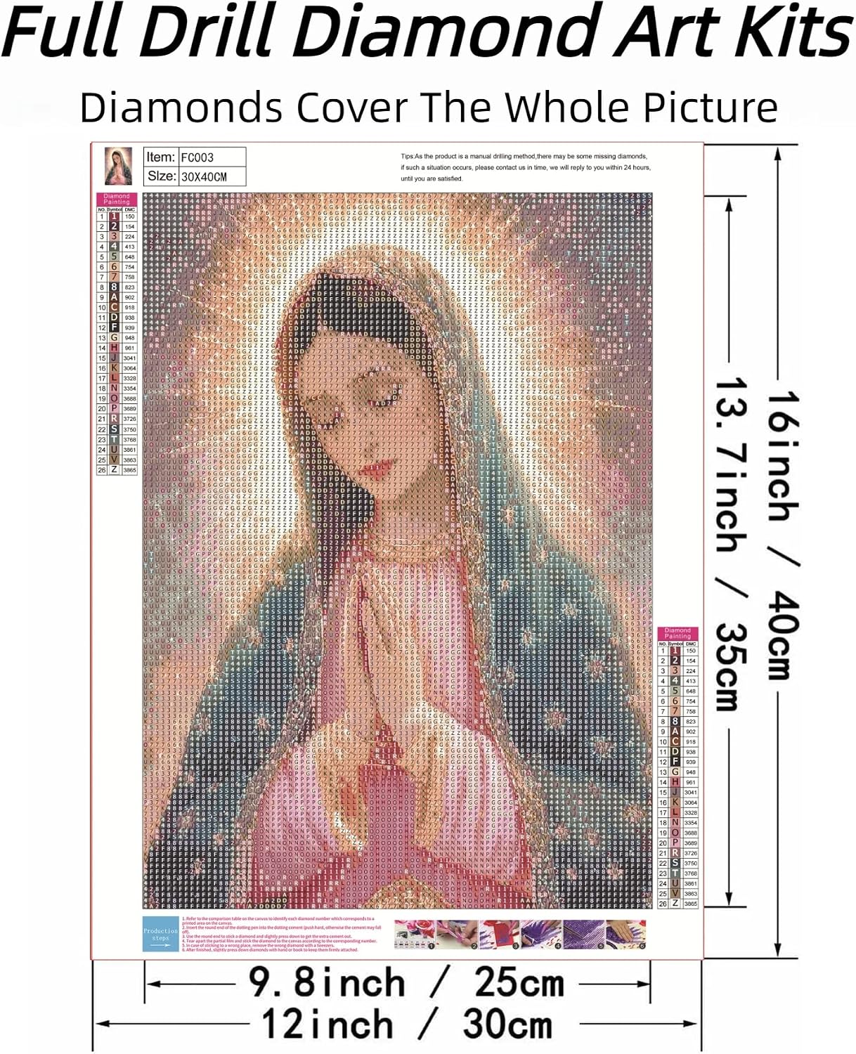 ckdiluy Virgin Mary Diamond Art Kits for Adults Beginners, 5D DIY Religion Diamond Painting Kits, Full Round Drill Diamonds Dots Gem Art Crystal, Home Wall Decor 12X16 Inch image 2