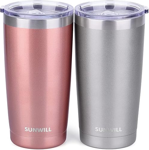 Miniatura 23 de SUNWILL - Vaso para café de viaje de 20 onzas, taza aislada con tapa, taza de acero inoxidable para bebidas frías y calientes, gris claro