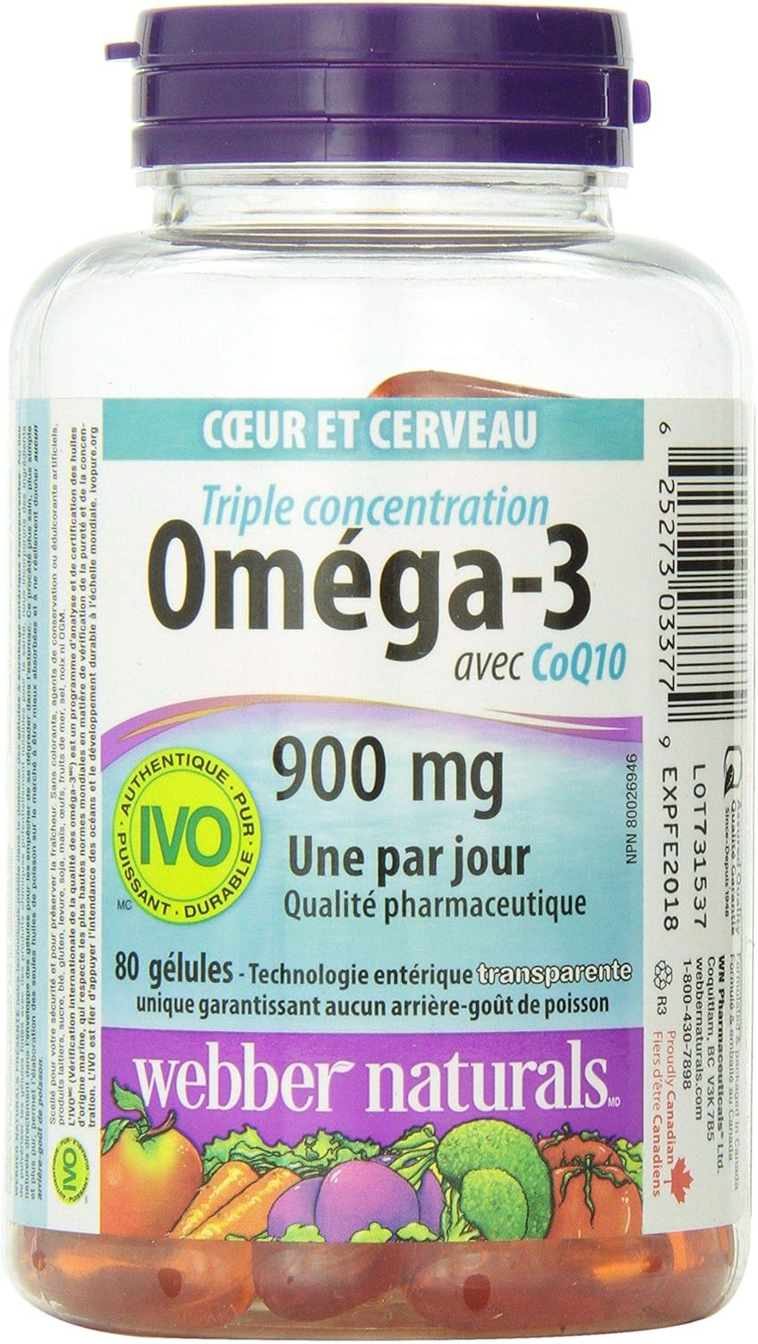 Webber Naturals Triple Strength Omega-3 with CoQ10 enteric coated 900 mg Omega-3 (EPA ? DHA)/ 100 mg CoQ10, 80caps by Webber Naturals