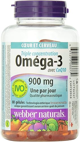 Miniatura 3 de Webber Naturals Triple Strength Omega-3 con recubrimiento entérico CoQ10 900 mg de Omega-3 (EPA DHA) 100 mg CoQ10, 80caps por Webber Naturals