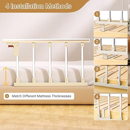 Miniatura 5 de Rieles de cama para adultos mayores, barandillas plegables de 29.5 x 16 pulgadas para personas mayores, aptas para cama matrimonial, individual,