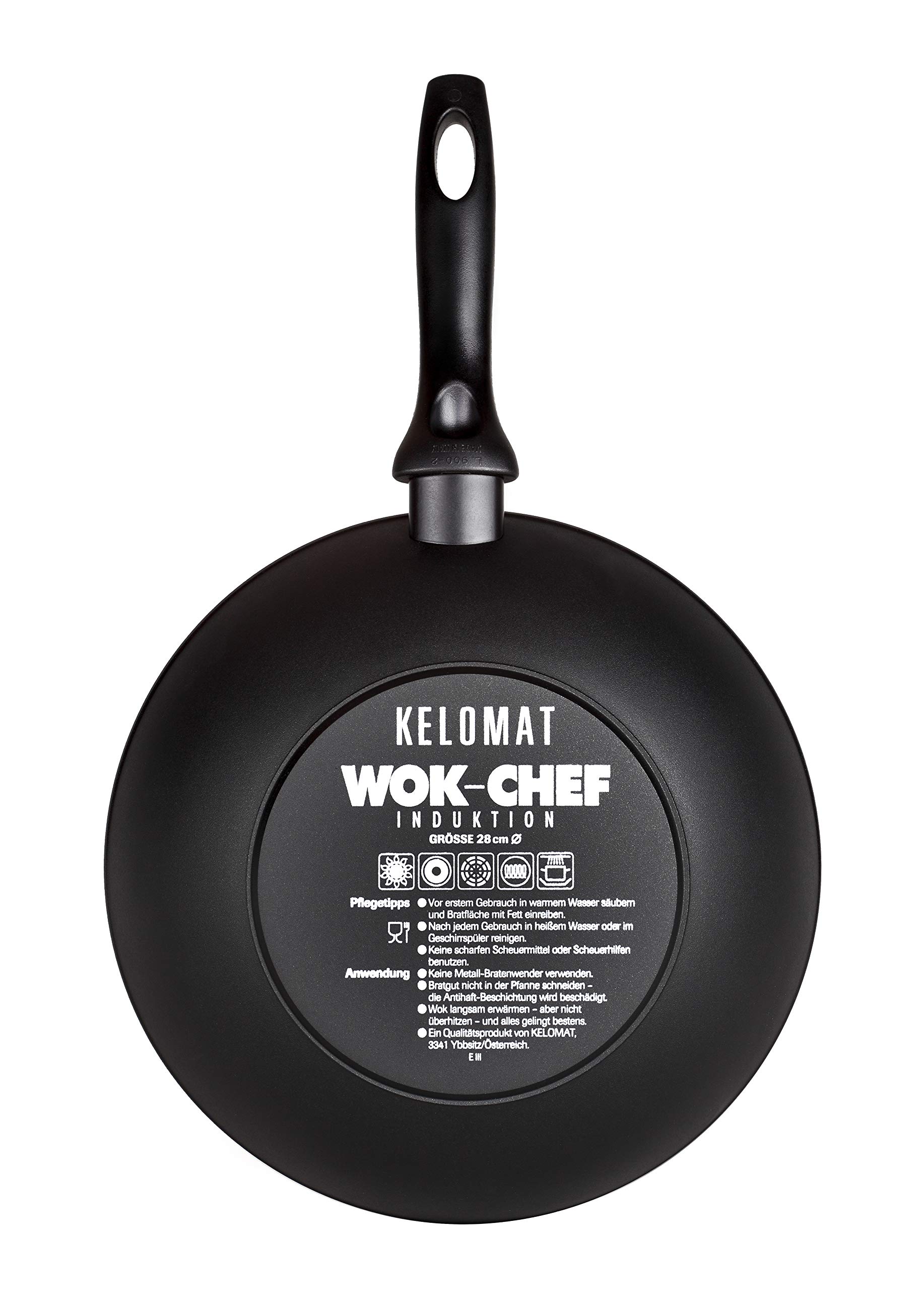 Kelomat, 3429-337, WOK-CHEF, antiaderente, a induzione, diametro 28 cm, rivestimento antiaderente, nero, tutti i piani cottura