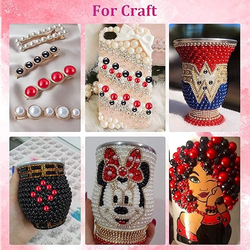 Miniatura 6 de Belleboost Kit de perlas con parte trasera plana, 3 cajas de perlas medias redondas negras con lápiz de recogida y pinzas para bricolaje en el hogar