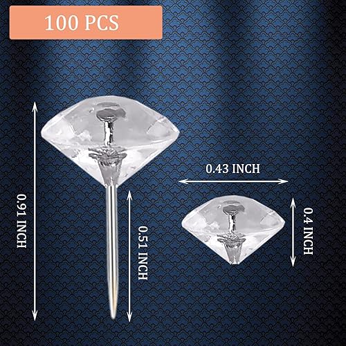 Miniatura 2 de 100 pines transparentes para tablero de corcho, tachuelas decorativas para colgar en la pared, pin de diamante transparente para tablón de anuncios,
