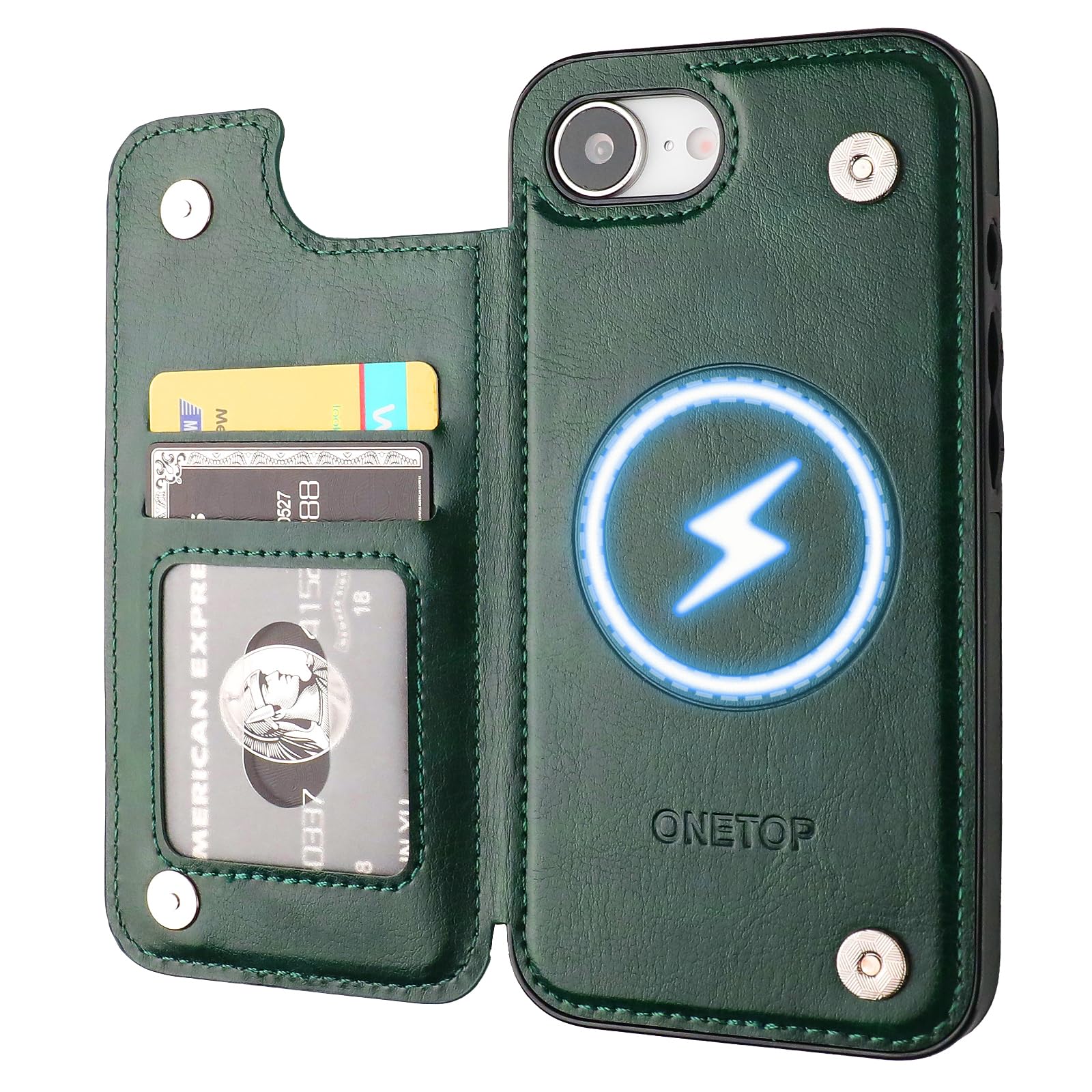 ONETOP Compatible with Magsafe for iPhone 17e/16e Wallet Case with Card Holder, PU Leather Kickstand RFID Blocking Case, Double Magnetic Clasp and