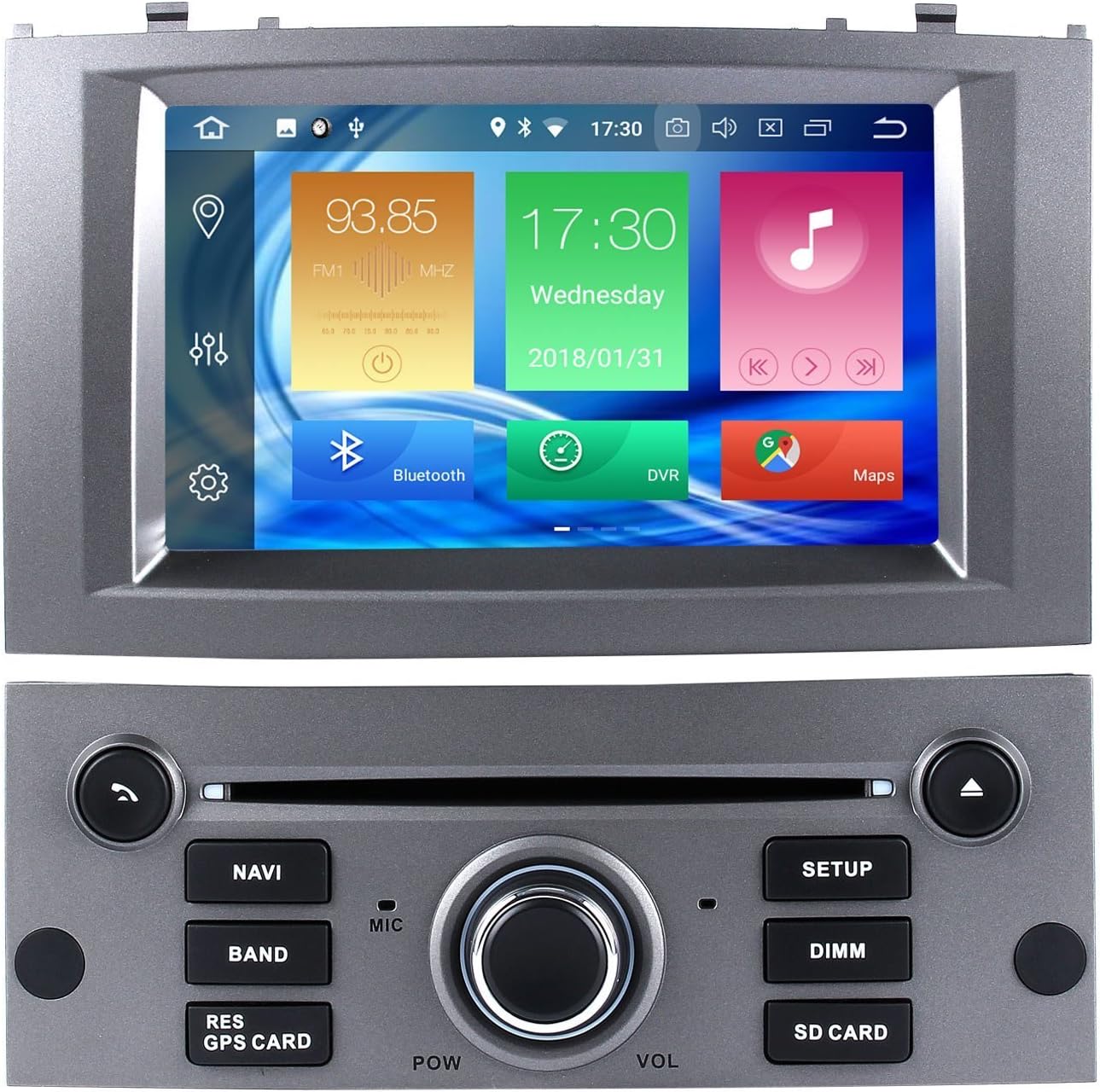 Harfey H32958G Single Din Car Stereo 7" Android 8.0 GPS Navigation for 2004-2010 Peugeot 407 Touchscreen Bluetooth Car Radio with DVD Player WiFi/AM/FM/AUX/USB Receiver Audio System