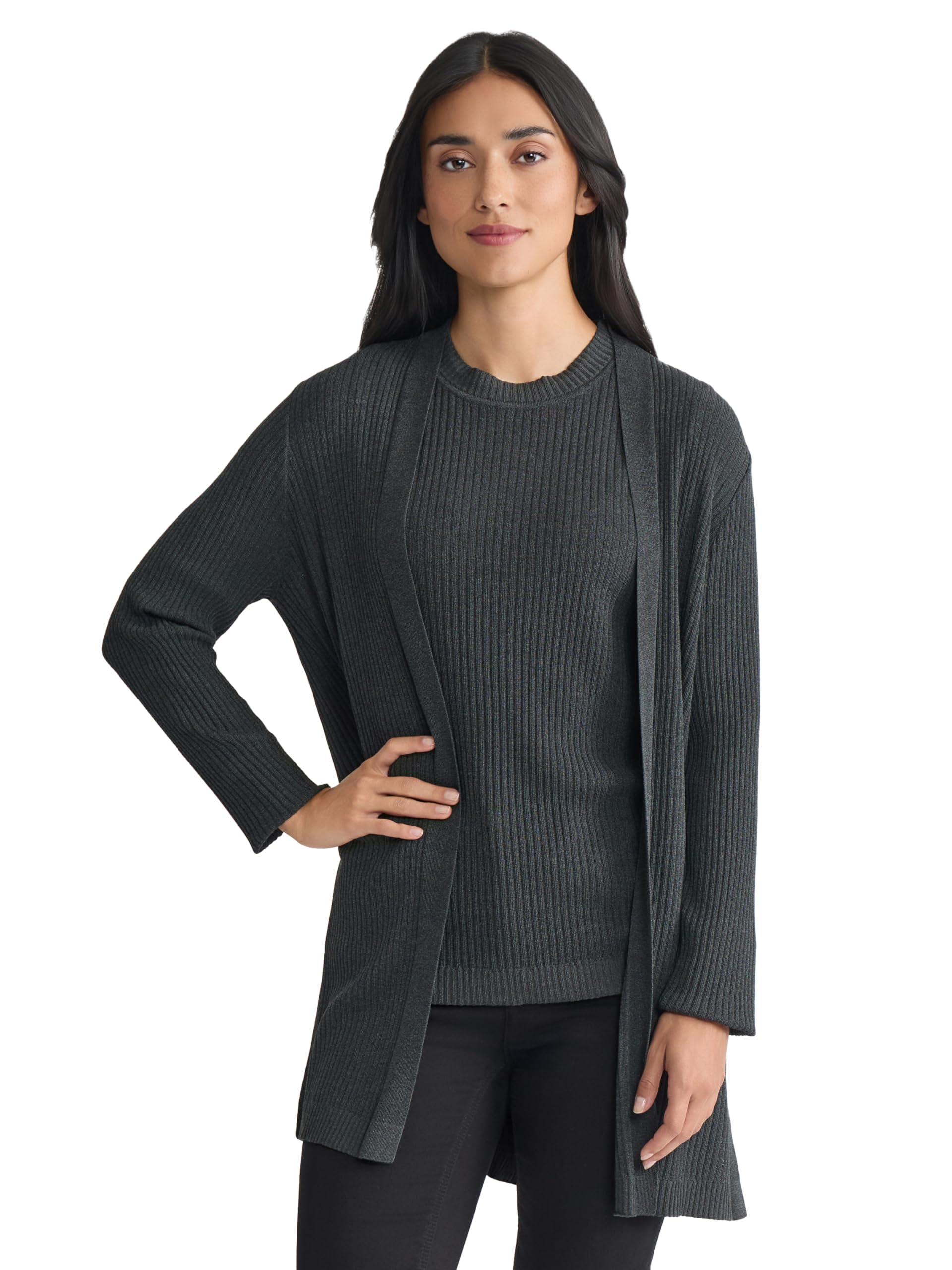 Jones New York Womens Sutton Ribbed Cardigan Sweater