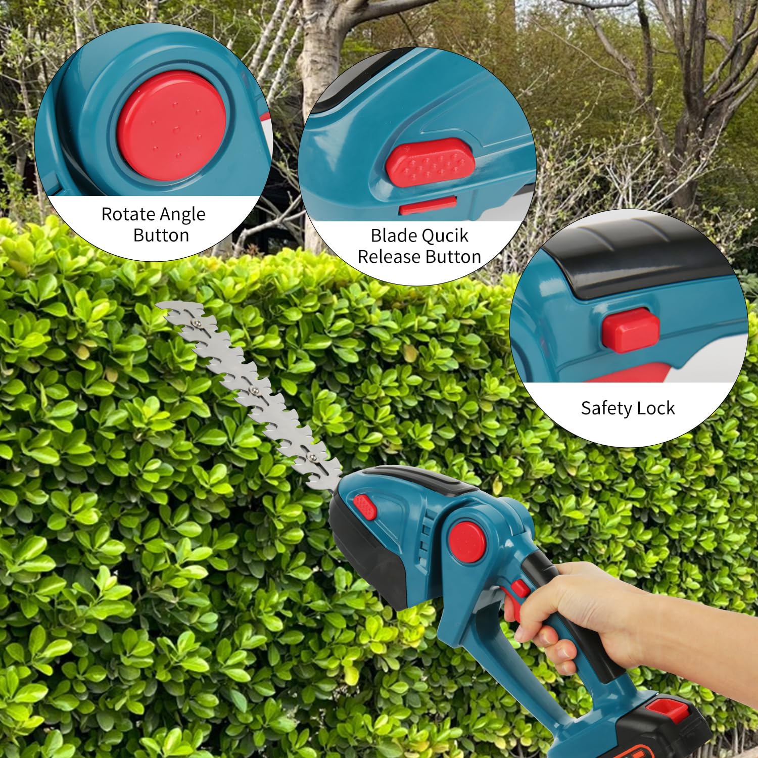 Taille-Haie sans Fil 24V 2-en-1 Cisaille À Gazon avec 2 Batteries 2000 mAh et Chargeur, 20 000 TR/Min 2 Lames, Bleu