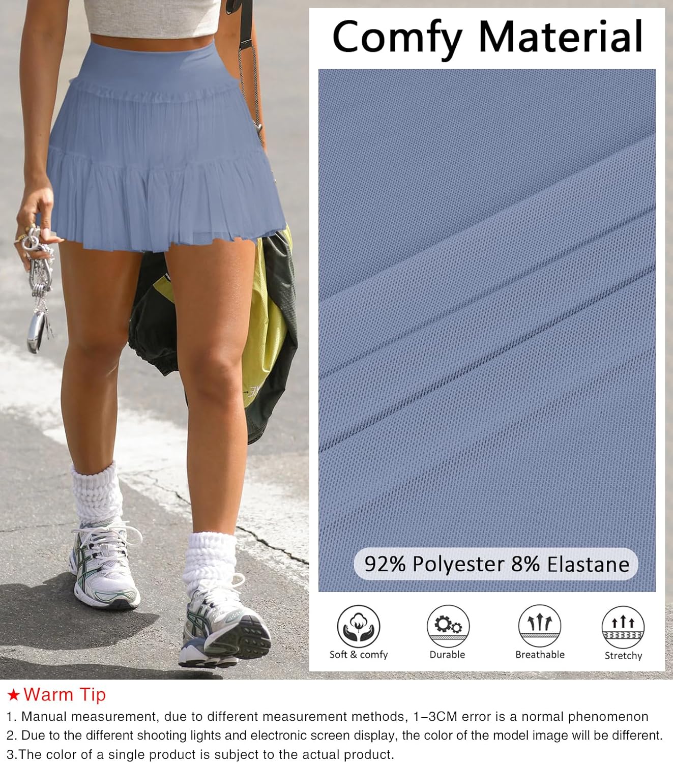 Women's Pleated Flowy Ruffle Tennis Skirt Skort for Women High Waisted Mini Athletic Golf Skirt with Shorts Pocket - Image 6