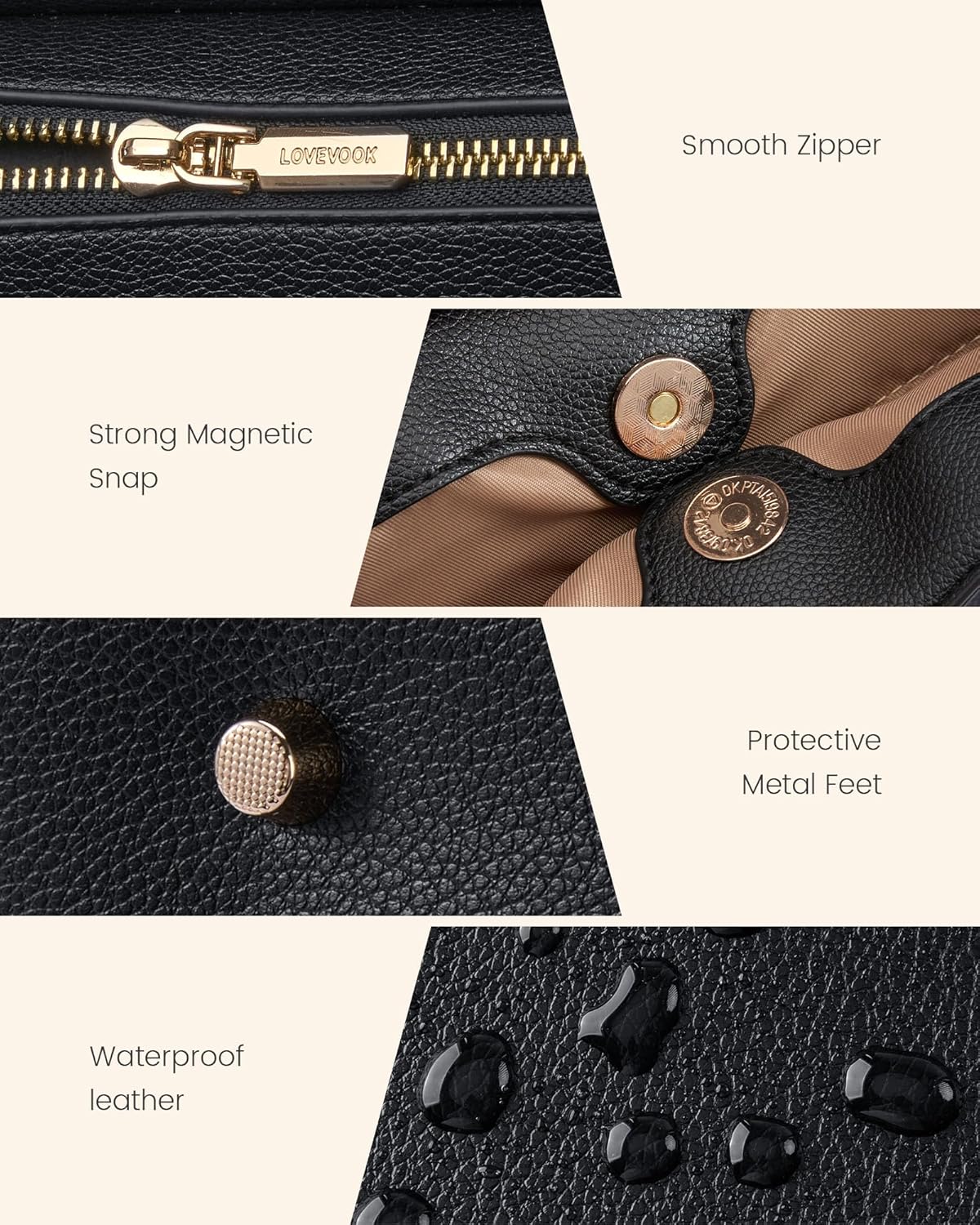 LOVEVOOK Laptop Tote Bag for Women, PU Leather Work Tote Bag with 3 Compartments, Waterproof Computer Bag for Office Travel - Image 5