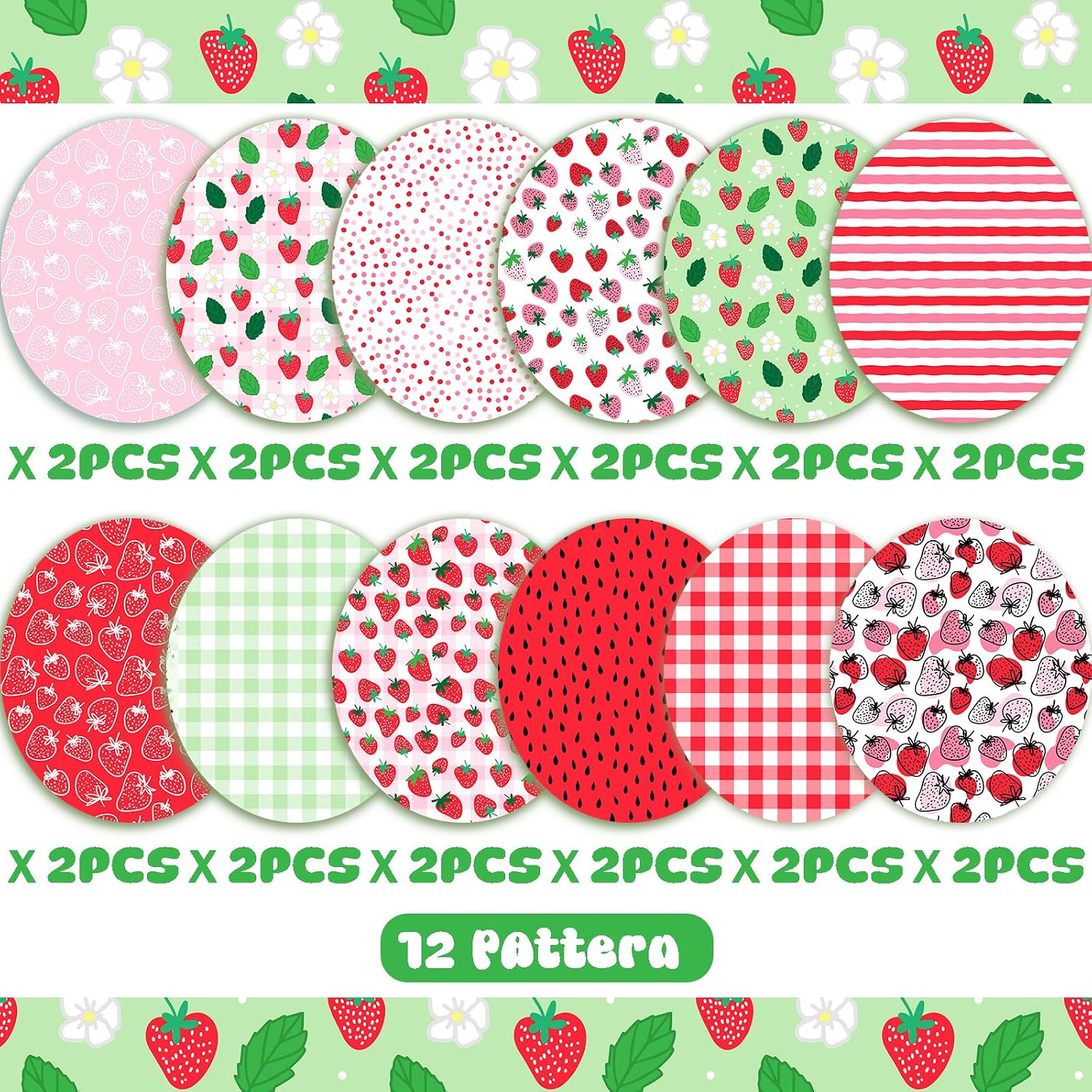 24 Sheets Strawberry Scrapbook Paper, 12 Styles Seamless Commercial Strawberries Patterns Decorative Craft Paper Folded Flat for Birthday Baby Shower Card Making Photo Album Decor, 11.8'' x 11.8''