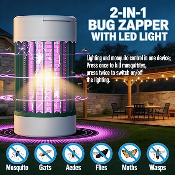 Bug Zapper Rechargeable Portable Mosquito Zapper - Wireless Electric Insect Trap Light | High Powered Indoor Flying Bug Killer Lamp
