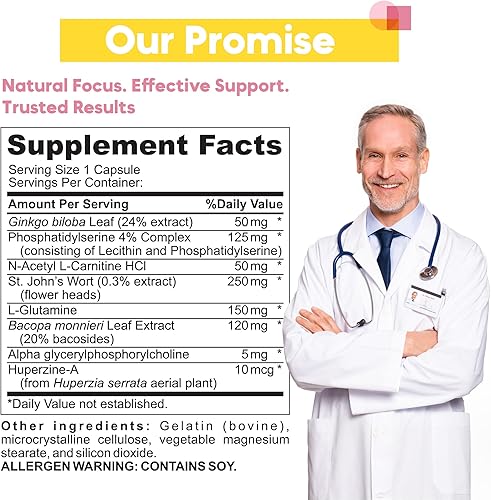 Miniatura 2 de Memory & Focus Nootrópico - Neuro Matriz cerebral con ginkgo biloba y huperzina A - Vegano, natural, sin cafeína - Apoya la claridad y el estado de