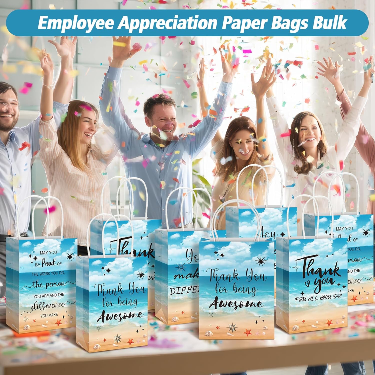 Gueevin 40 Pcs Employee Appreciation Gifts Bulk Thank You Bags CNA Gift Bags Bulk Paper Snack for Staff Teacher Team End of The Year Staff(Appreciation,Starfish Story)