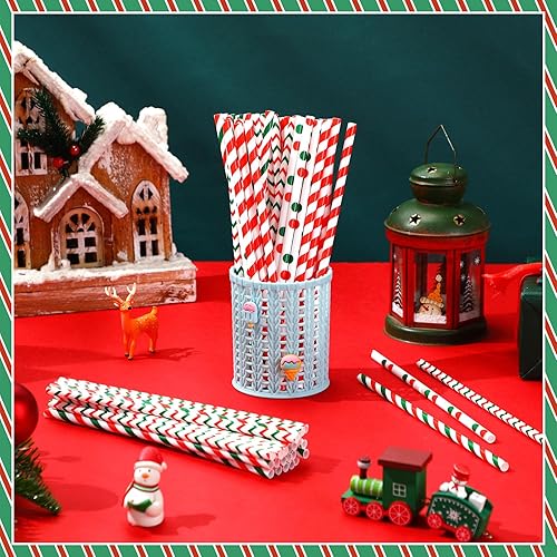 Miniatura 10 de Uiifan 100 popotes de Navidad de plástico de 9 pulgadas, 4 estilos, popotes de Navidad, popotes duros reutilizables para Navidad, vacaciones,