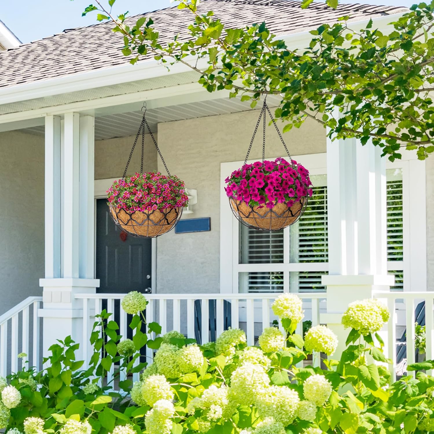 HFHOME 18 Inch 4PCS Round Coco Liners for Hanging Baskets, Coco Fiber Planter Basket Liners Coconut Replacement Liner, Flower Basket Planter for Outdoor Garden Plants