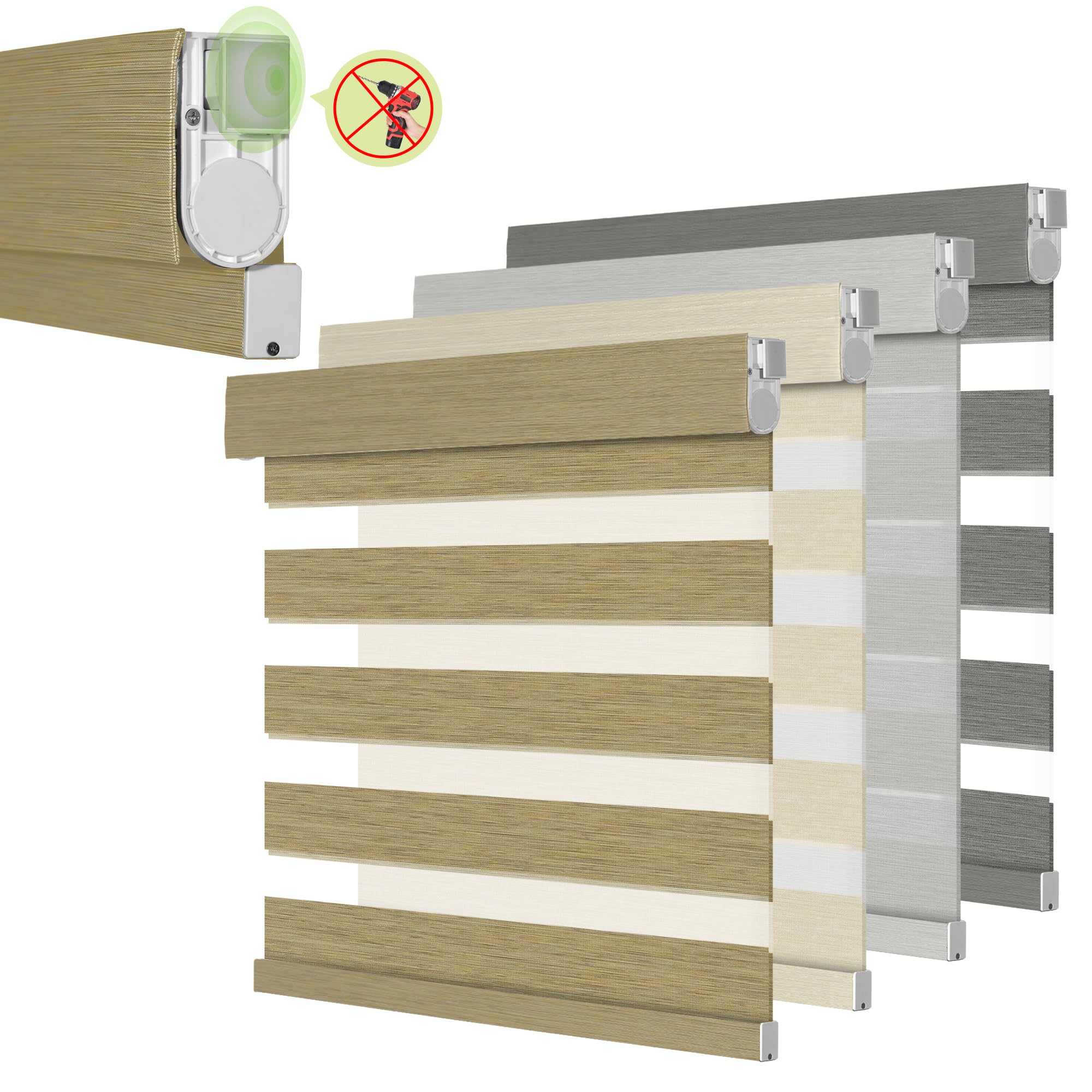 MoDanCeQ No Drill No Tools Blackout Zebra Blinds for Windows,Cordless,Premium Thick Linen Fabric,Durability,Quick Install,Free Light Control for Home,