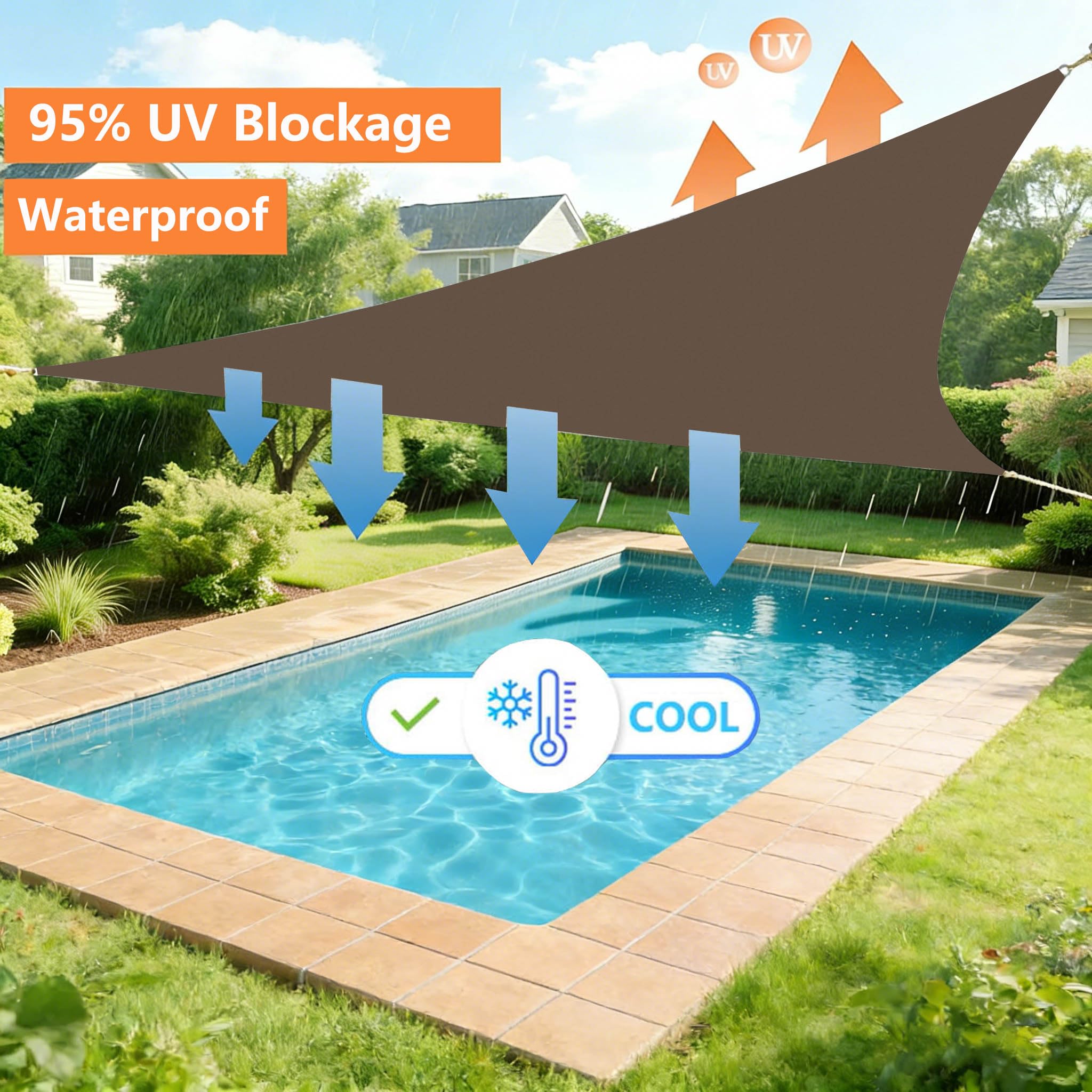 Sonnenschutz Terrasse Sonnensegel 6x6x8.5M Dreieckig Segeltuch Meterware Viele Größe Farben Seitenschutz Balkon mit D-Ring inkl 