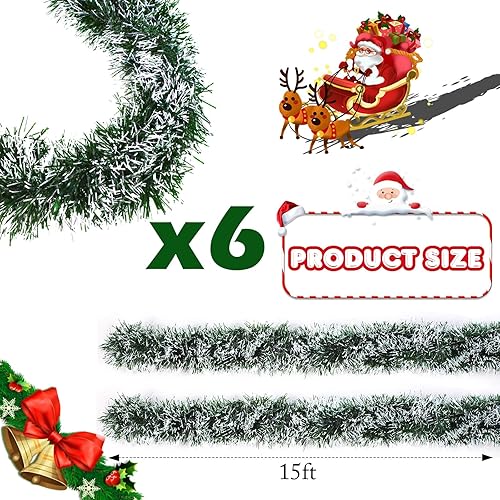 Miniatura 2 de Shappy Guirnalda de oropel de boda de 88.5 pies, 6 rollos, decoración de fiesta de graduación, guirnalda de alambre de oropel con purpurina metálica