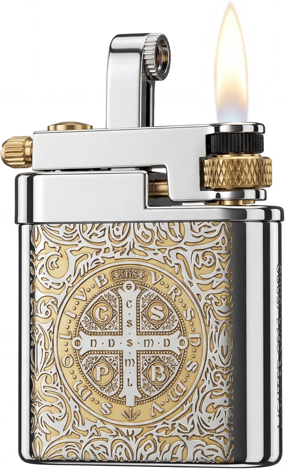 Antique Brass Lighter for Men, Flint Wheel Soft Flame, Vintage Lift Arm Design, Durable Outdoor Use, Gift for Men Dad Husband (Constantine)
