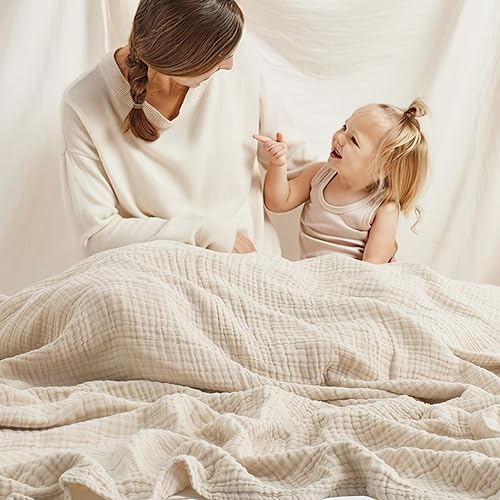 Miniatura 8 de Carriediosa Manta 100% de muselina de algodón de 4 capas prelavada, manta de gasa de lino para adultos, suave, transpirable, ligera, cómoda, para