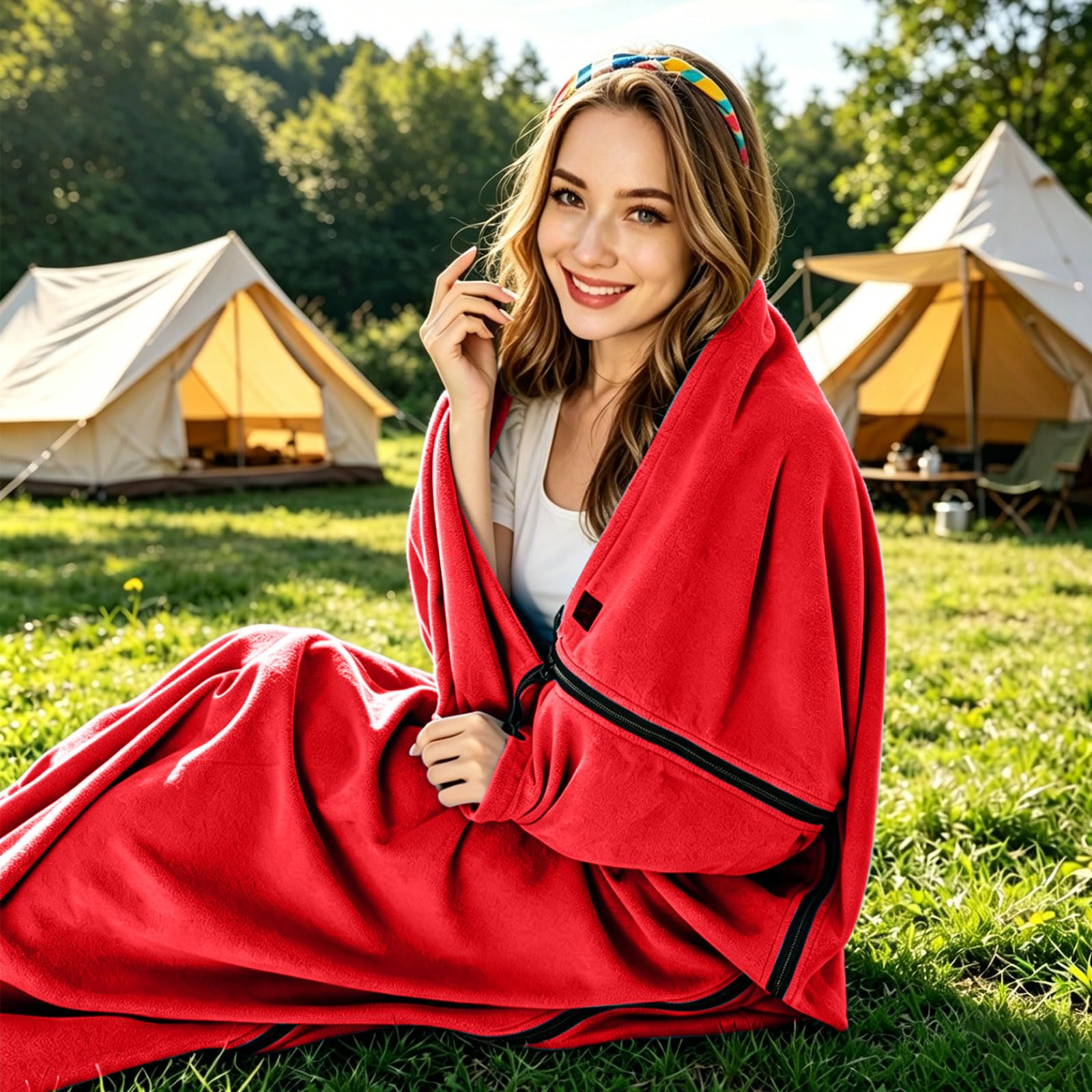Schlafsack 180x82 cm Fleece - Hüttenschlafsack für Frühling & Sommer - 2-Wege-Reißverschluss - Koppelbar zum Doppelschlafsack - Weich Waschbar - Grau Schwarz Blau Rot