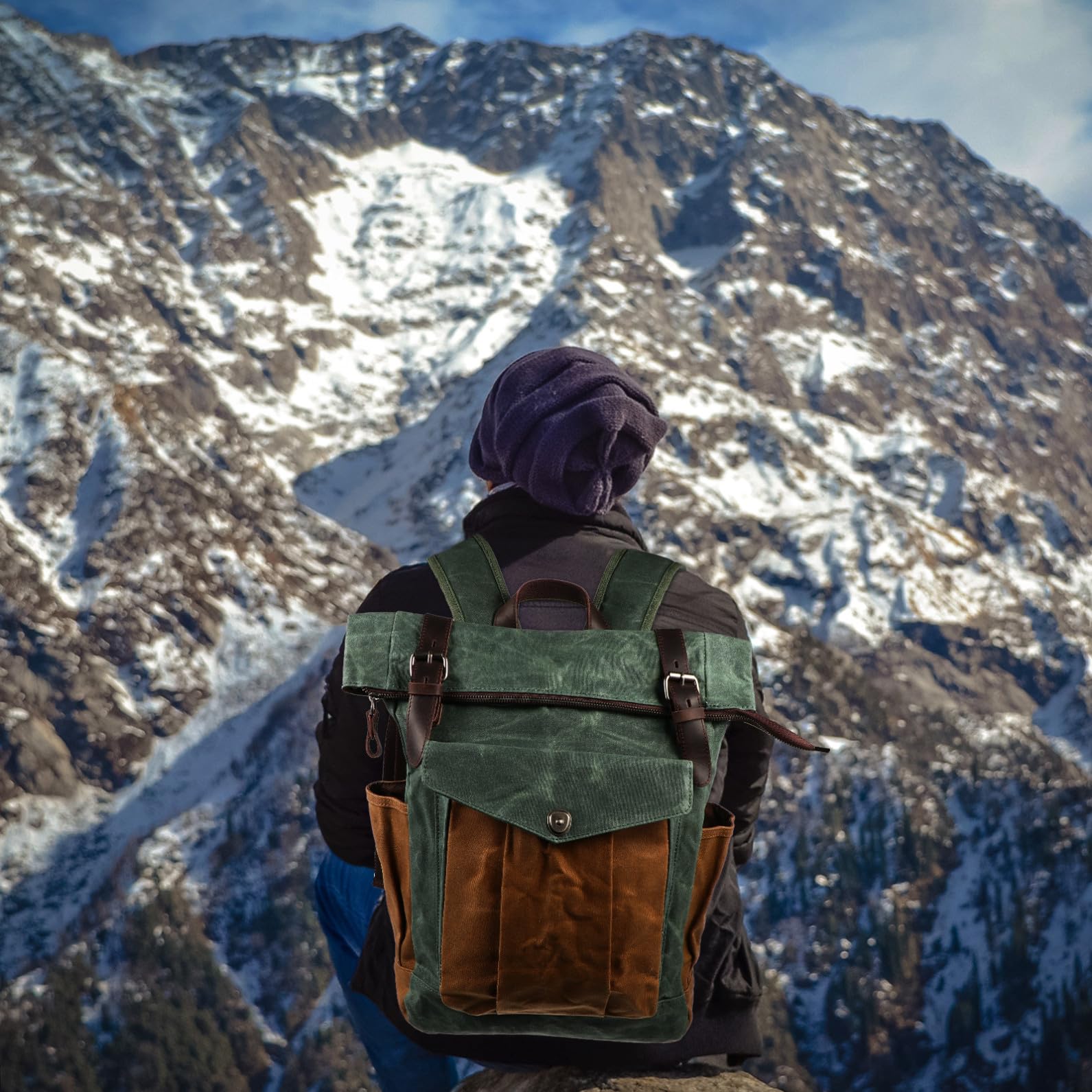 STOBOK 1pezzi Zaino da Campeggio in Tela Cerata e Olio per Trekking all Aperto e Viaggi per Laptop Tablet Libri e Altri Oggetti Essenziali