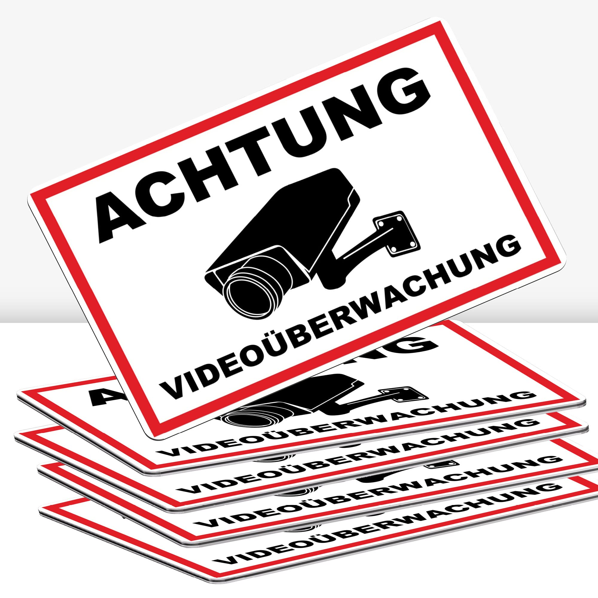 STROBO 5 Stück Achtung Videoüberwachung Hinweisschild | Stabiles 3mm Aluminiumverbund als 30x20cm Schild mit UV-Schutz für den Außenbereich