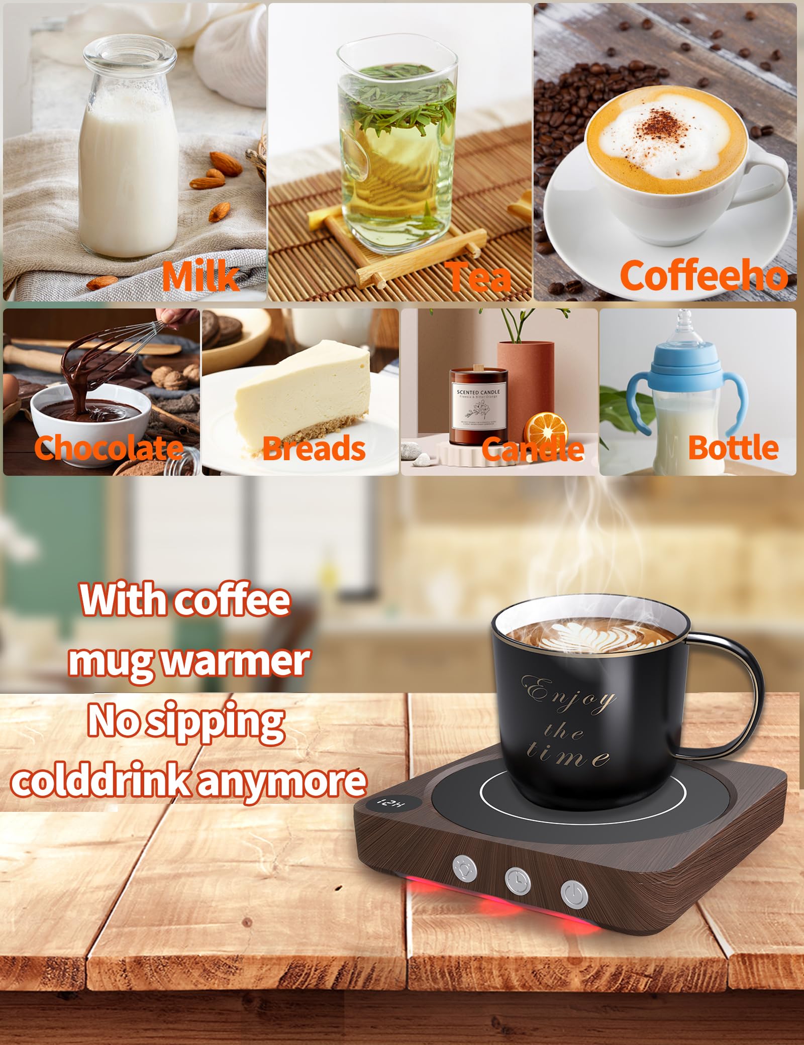 MQFORU Calentador de Tazas, Calentador de Café de Sobremesa con Indicador de Temperatura, 2-12H Apagado Automático, Calentador de Velas Inteligente, Mantén Las Bebidas Calientes