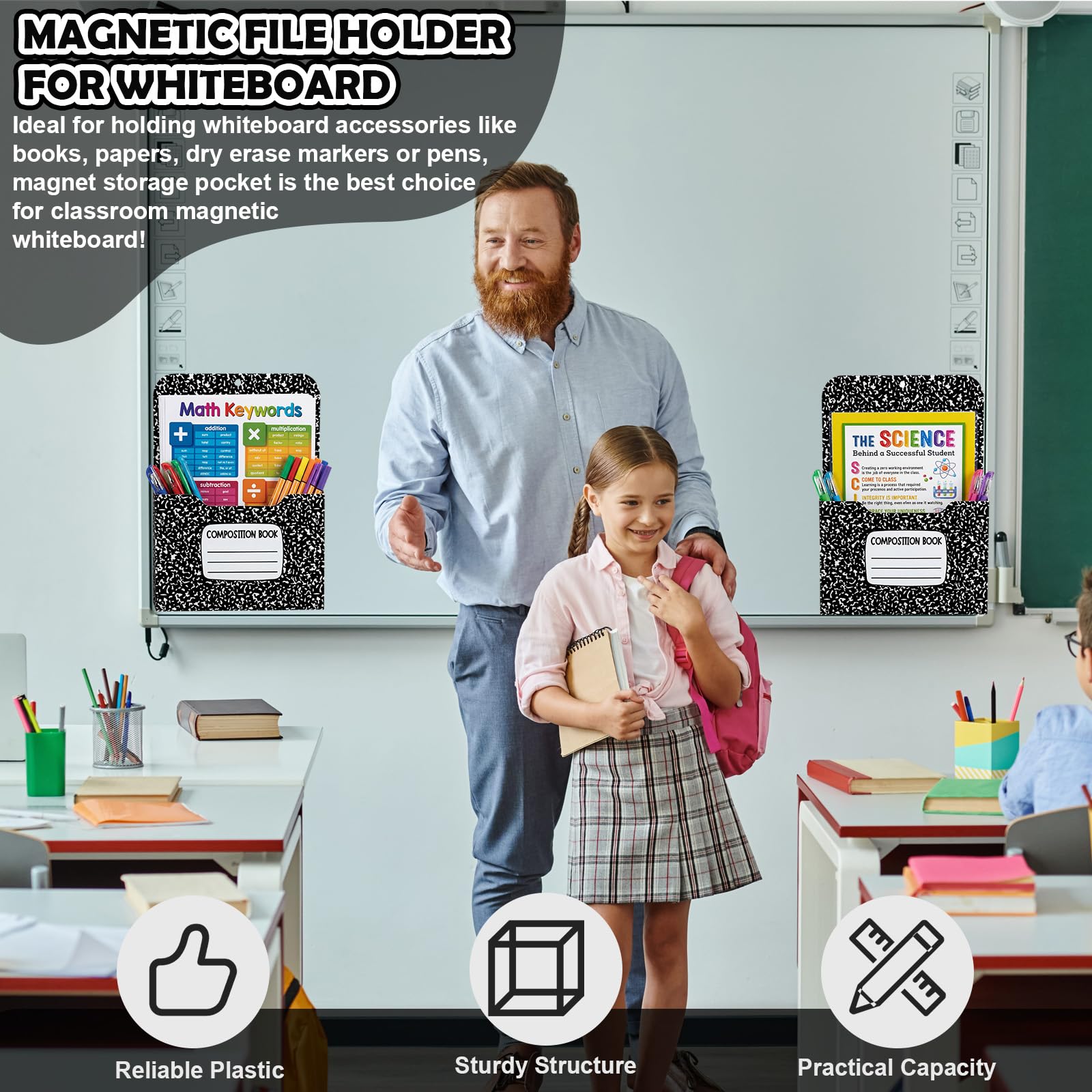 Gilprop Magnetischer Aktenordner, Organizer, Klassenzimmer, Dekoration, Lehrer, Schreibtischzubehör für Whiteboard, Klassenzimmer, unverzichtbar, ohne Bohren, 2 Stück